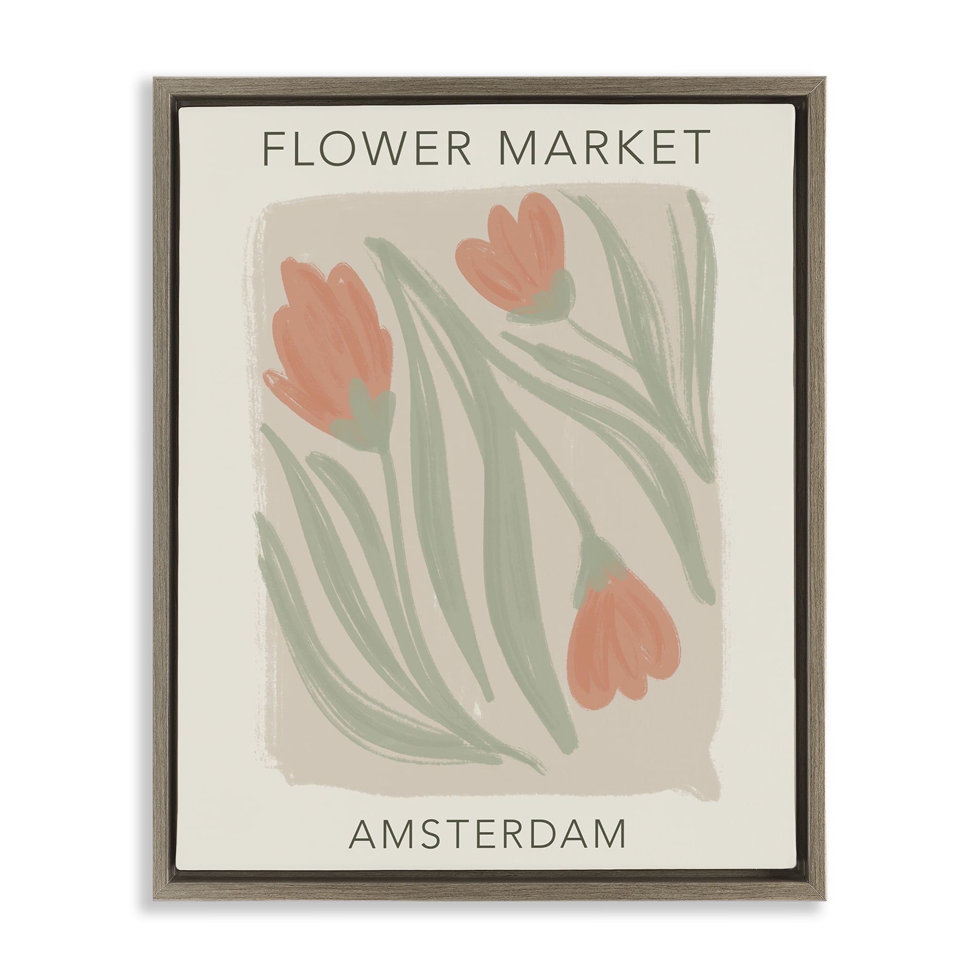 Stupell Industries Soft Amsterdam Flower Market Brown Framed Floater Canvas Wall Art, design by Lucille Price