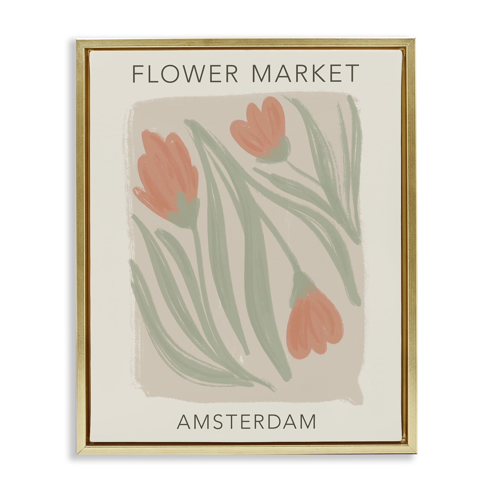 Stupell Industries Soft Amsterdam Flower Market Gold Framed Floater Canvas Wall Art, design by Lucille Price