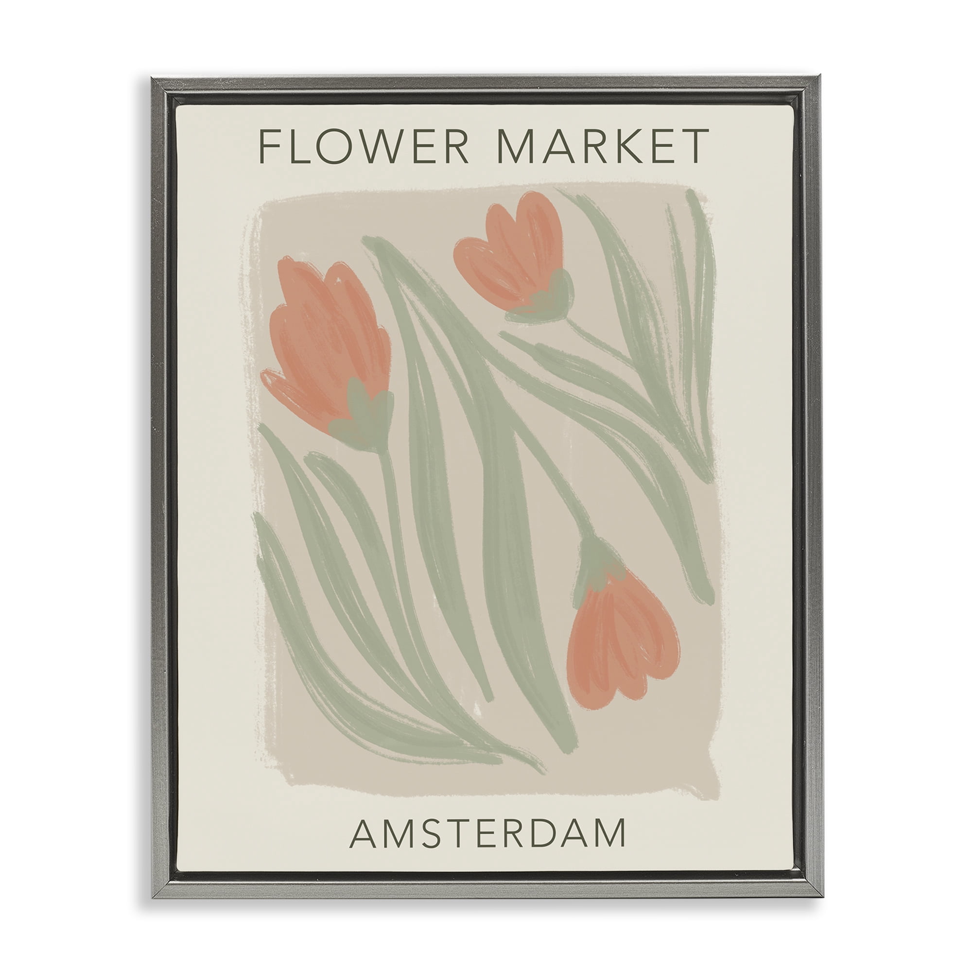 Stupell Industries Soft Amsterdam Flower Market Gray Framed Floater Canvas Wall Art, design by Lucille Price