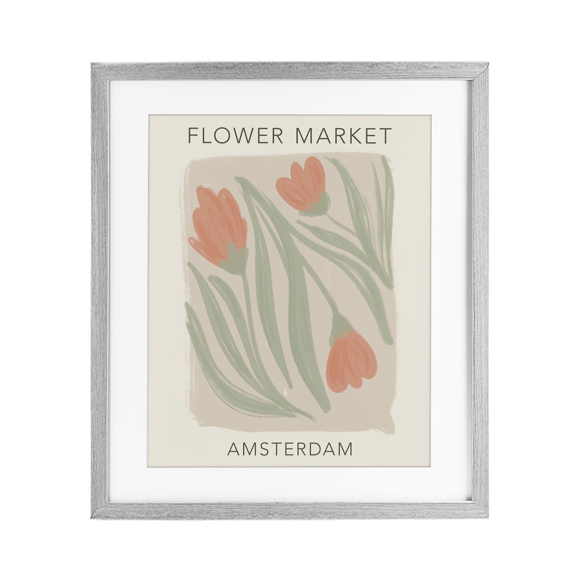 Stupell Industries Soft Amsterdam Flower Market Gray Framed Print Under Glass, design by Lucille Price