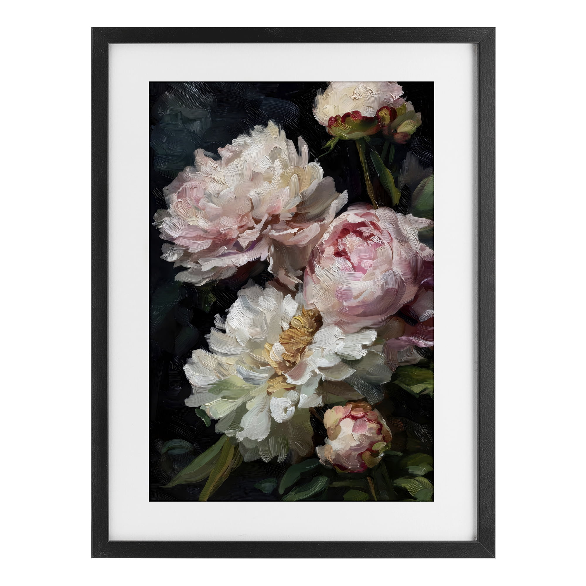 Stupell Industries Soft And Moody Peonies Black Framed Print Under Glass, design by Petal Prints Design