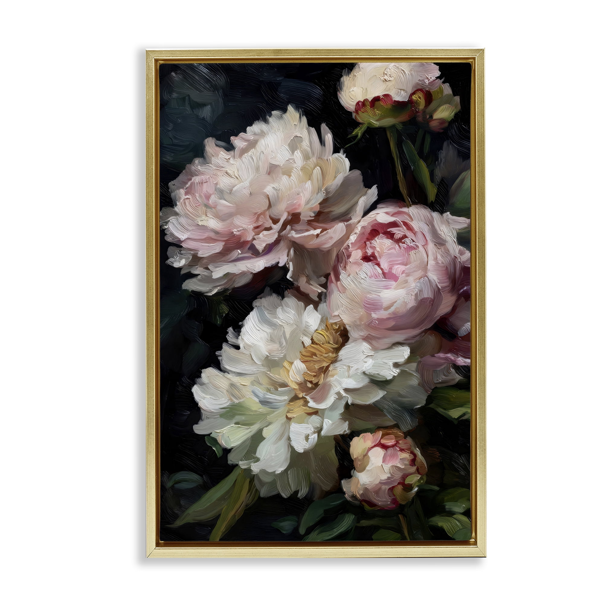 Stupell Industries Soft And Moody Peonies Gold Framed Floater Canvas Wall Art, design by Petal Prints Design