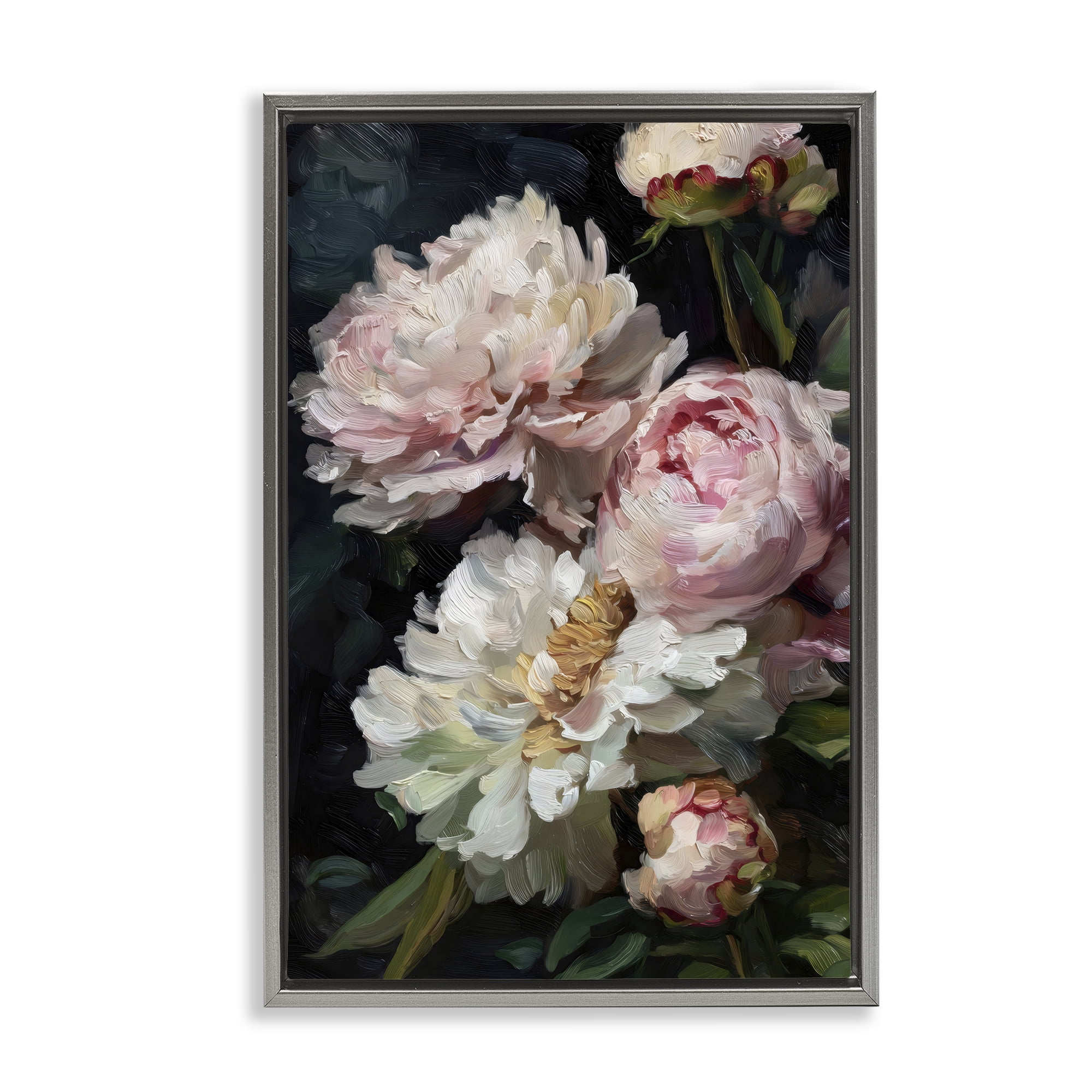 Stupell Industries Soft And Moody Peonies Gray Framed Floater Canvas Wall Art, design by Petal Prints Design