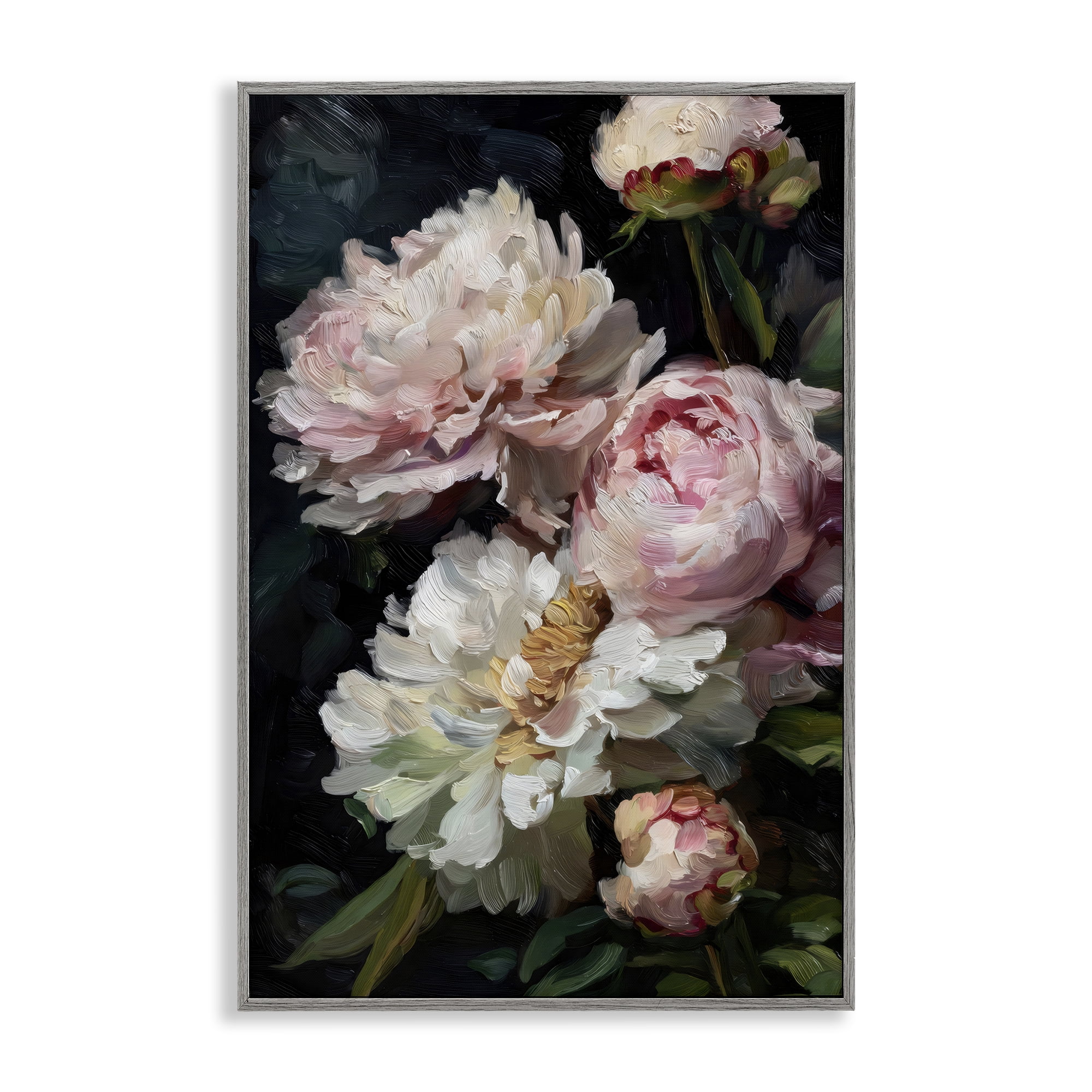 Stupell Industries Soft And Moody Peonies Gray Framed Giclee Art, design by Petal Prints Design