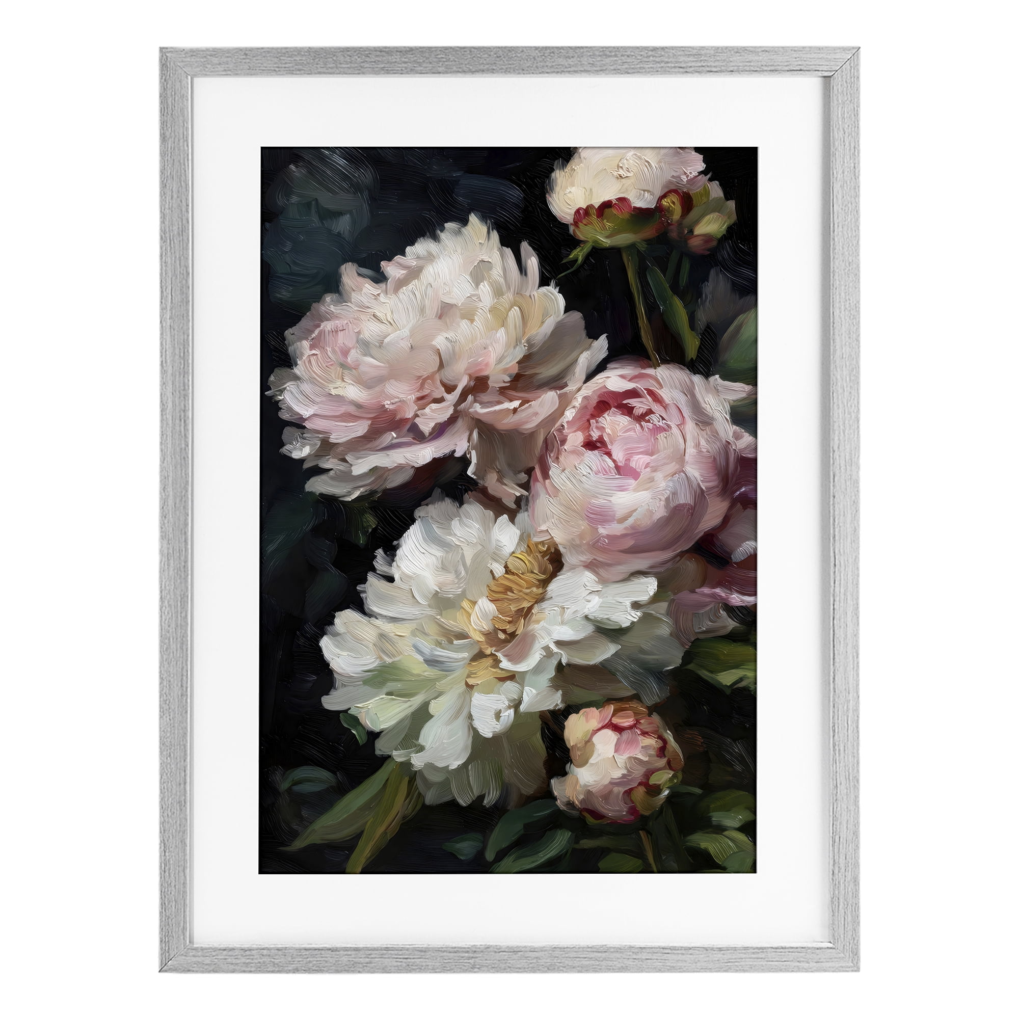 Stupell Industries Soft And Moody Peonies Gray Framed Print Under Glass, design by Petal Prints Design