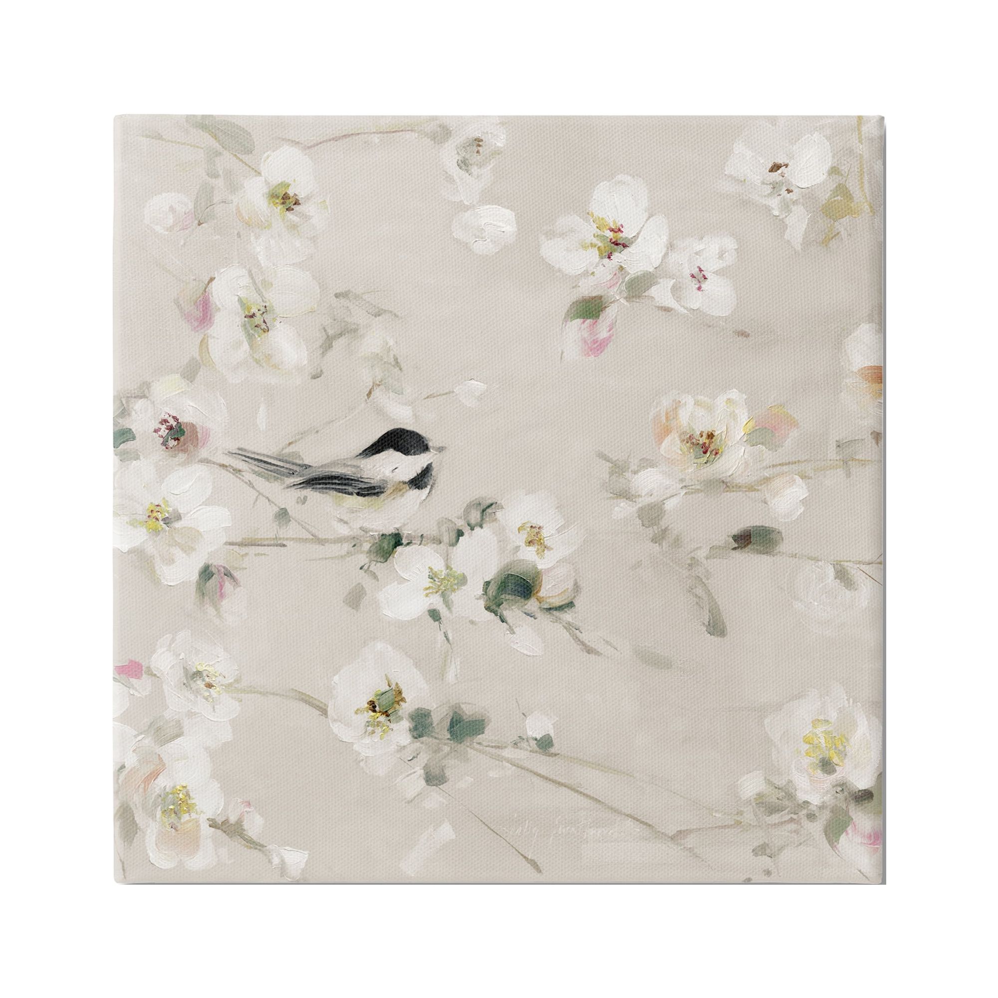 Stupell Industries Soft Apple Blossom Bird Animals & Insects Painting Gallery Wrapped Canvas Art Print Wall Art, 24 x 24