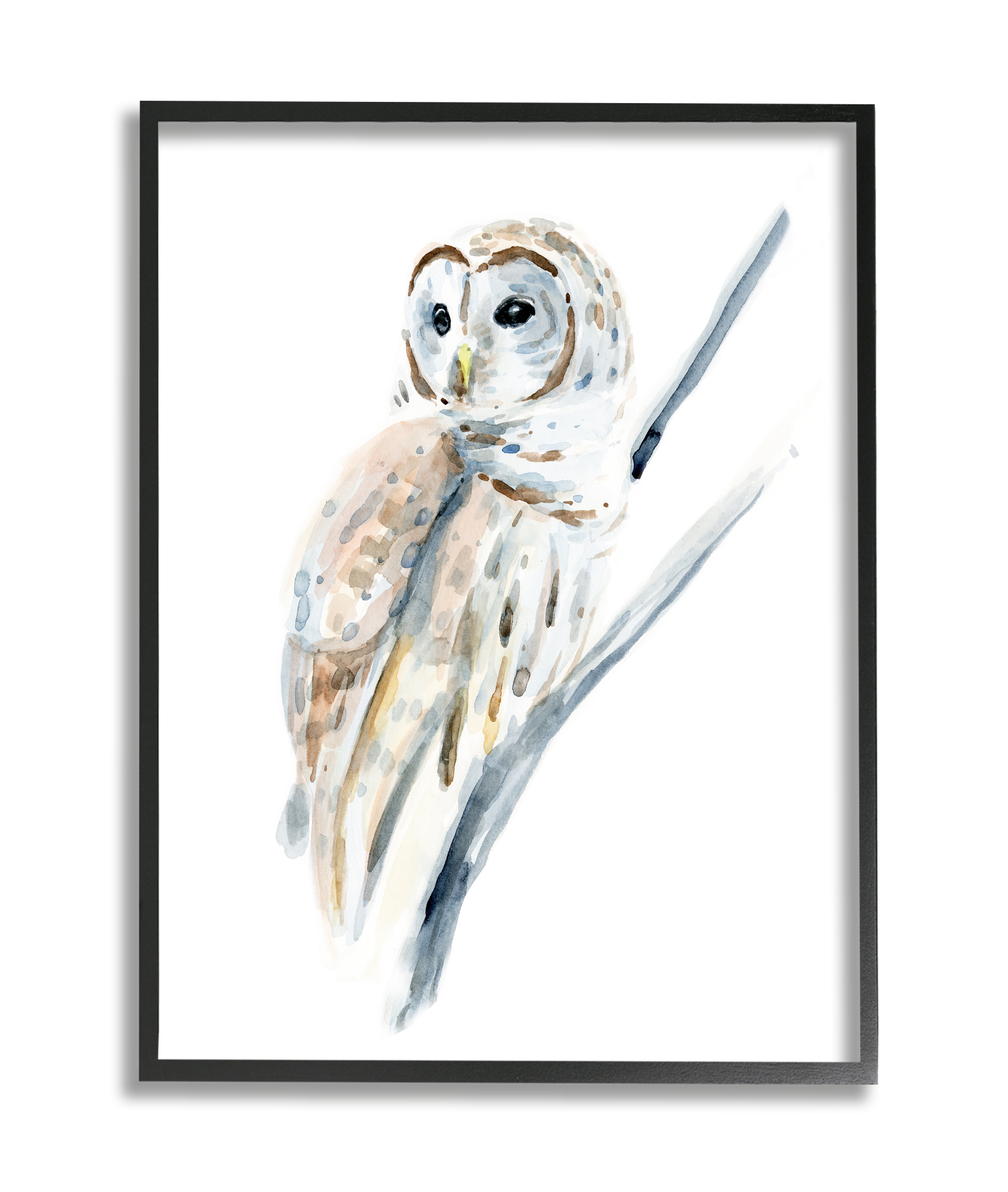Stupell Industries Soft Arctic Owl Perched on Minimal Branch Black Framed, 11 x 14, Design by Annie Warren