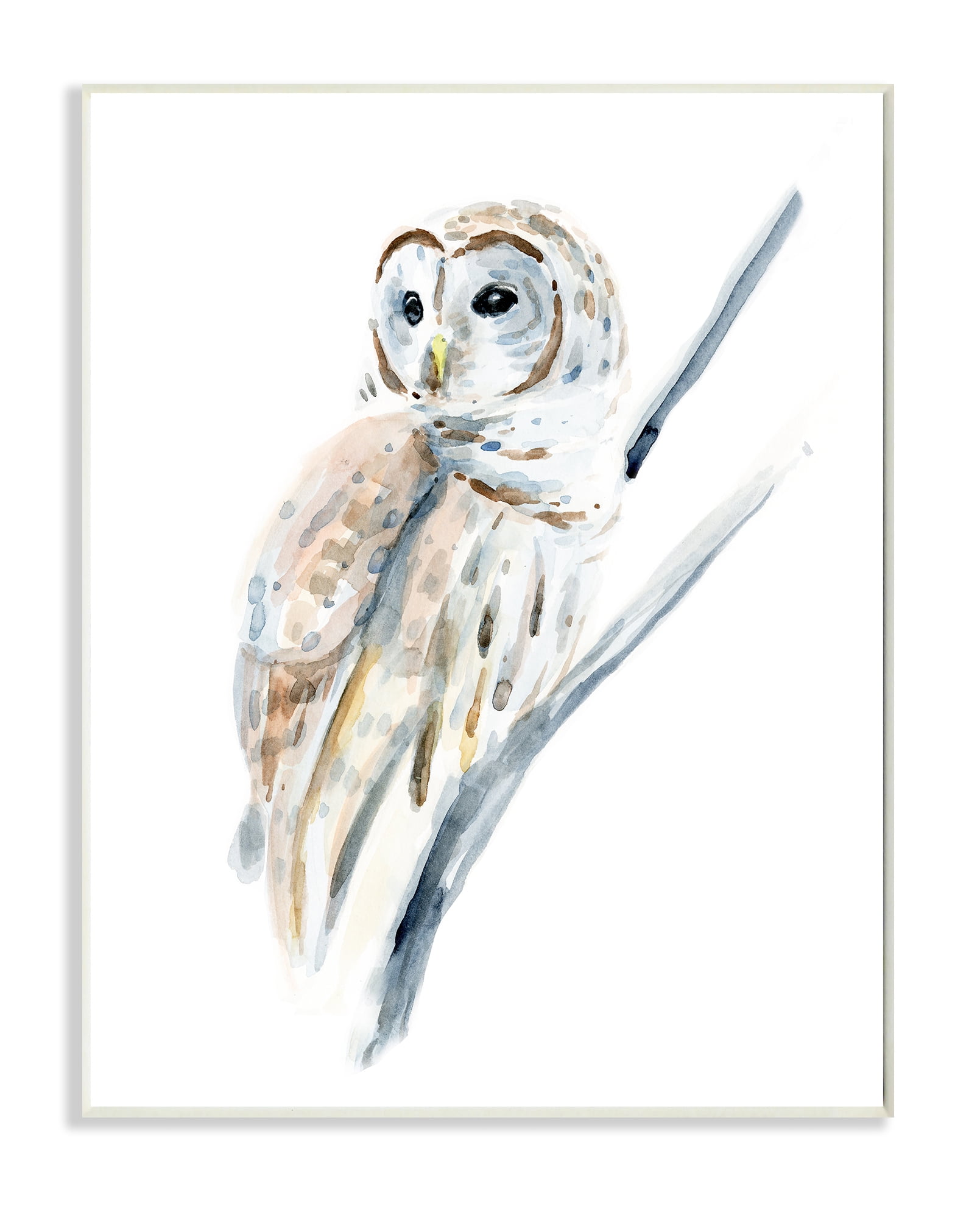 Stupell Industries Soft Arctic Owl Perched on Minimal Branch Wall Plaque, 13 x 19, Design by Annie Warren