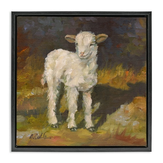 Stupell Industries Soft Baby Lamb Painting Animals & Insects Painting Black Floater Framed Canvas Art Print Wall Art, 18 x 18