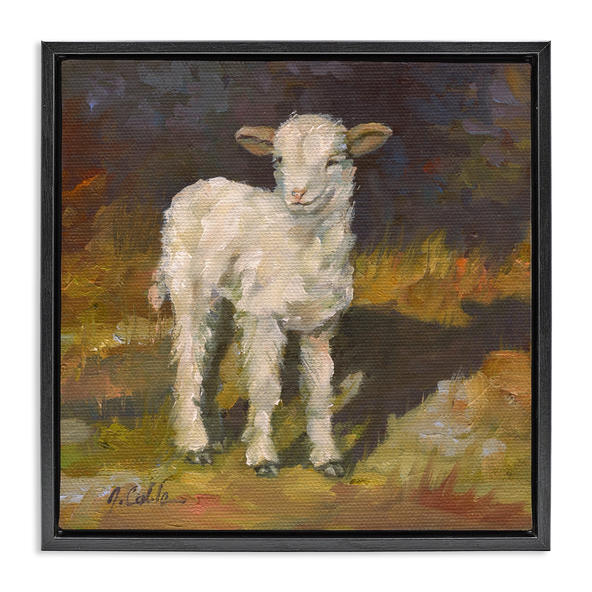 Stupell Industries Soft Baby Lamb Painting Animals & Insects Painting Black Floater Framed Canvas Art Print Wall Art, 25 x 25