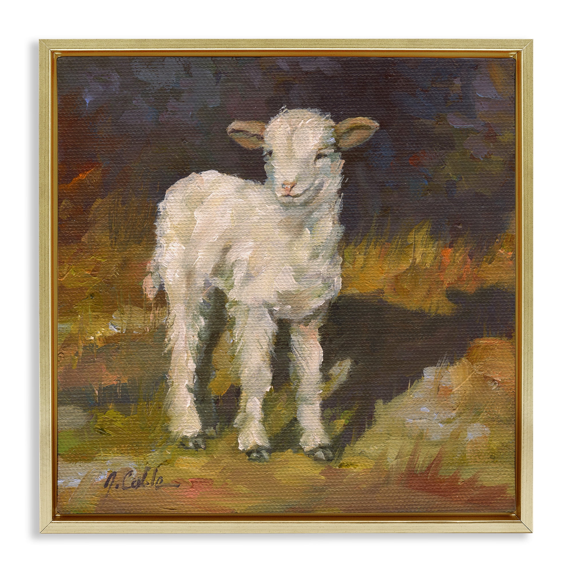 Stupell Industries Soft Baby Lamb Painting Animals & Insects Painting Gold Floater Framed Canvas Art Print Wall Art, 25 x 25