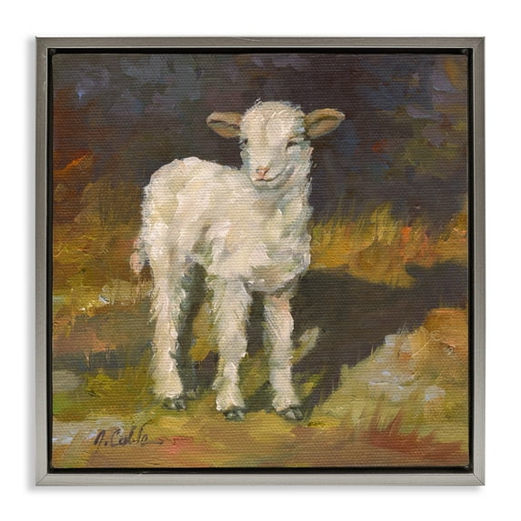 Stupell Industries Soft Baby Lamb Painting Animals & Insects Painting Gray Floater Framed Canvas Art Print Wall Art, 18 x 18