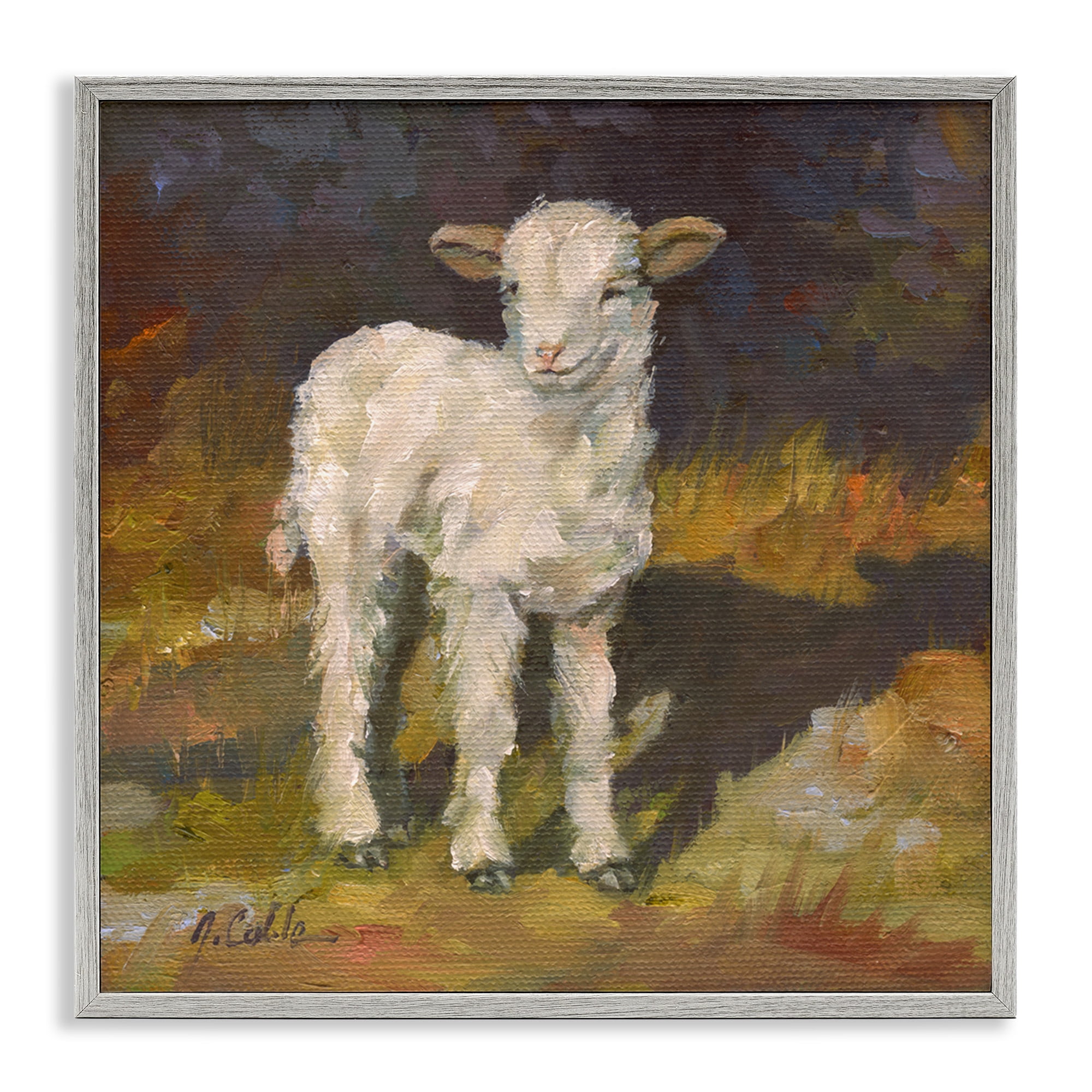 Stupell Industries Soft Baby Lamb Painting Animals & Insects Painting Gray Framed Art Print Wall Art, 17 x 17