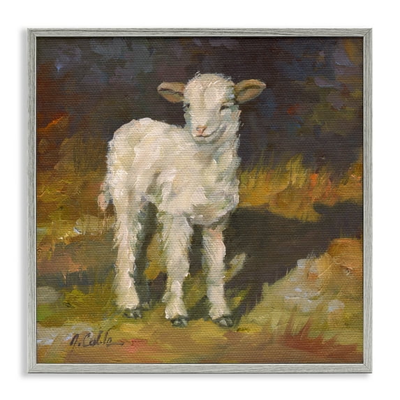 Stupell Industries Soft Baby Lamb Painting Animals & Insects Painting Gray Framed Art Print Wall Art, 24 x 24