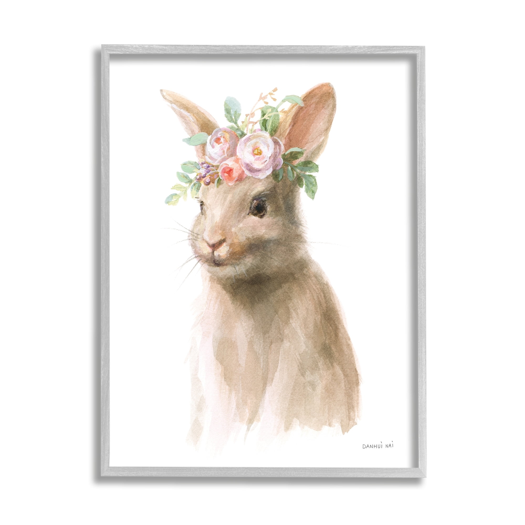 Stupell Industries Soft Baby Rabbit Spring Floral Crown Woodland Creature, 11 x 14, Design by Danhui Nai