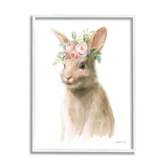 Stupell Industries Soft Baby Rabbit Spring Floral Crown Woodland Creature, 16 x 20, Design by Danhui Nai