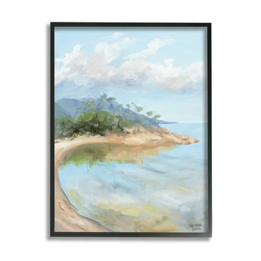 Stupell Industries Soft Beach Painting Landscape Painting Black Framed Art Print Wall Art, 11 x 14