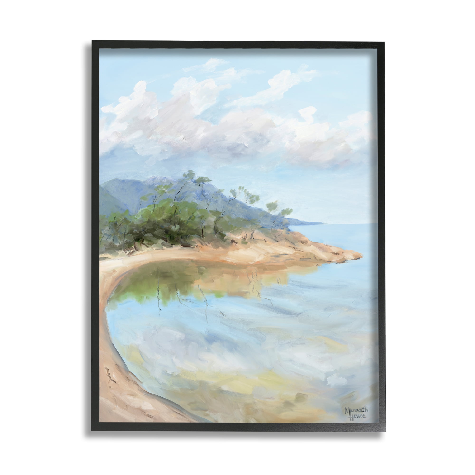 Stupell Industries Soft Beach Painting Landscape Painting Black Framed Art Print Wall Art, 16 x 20