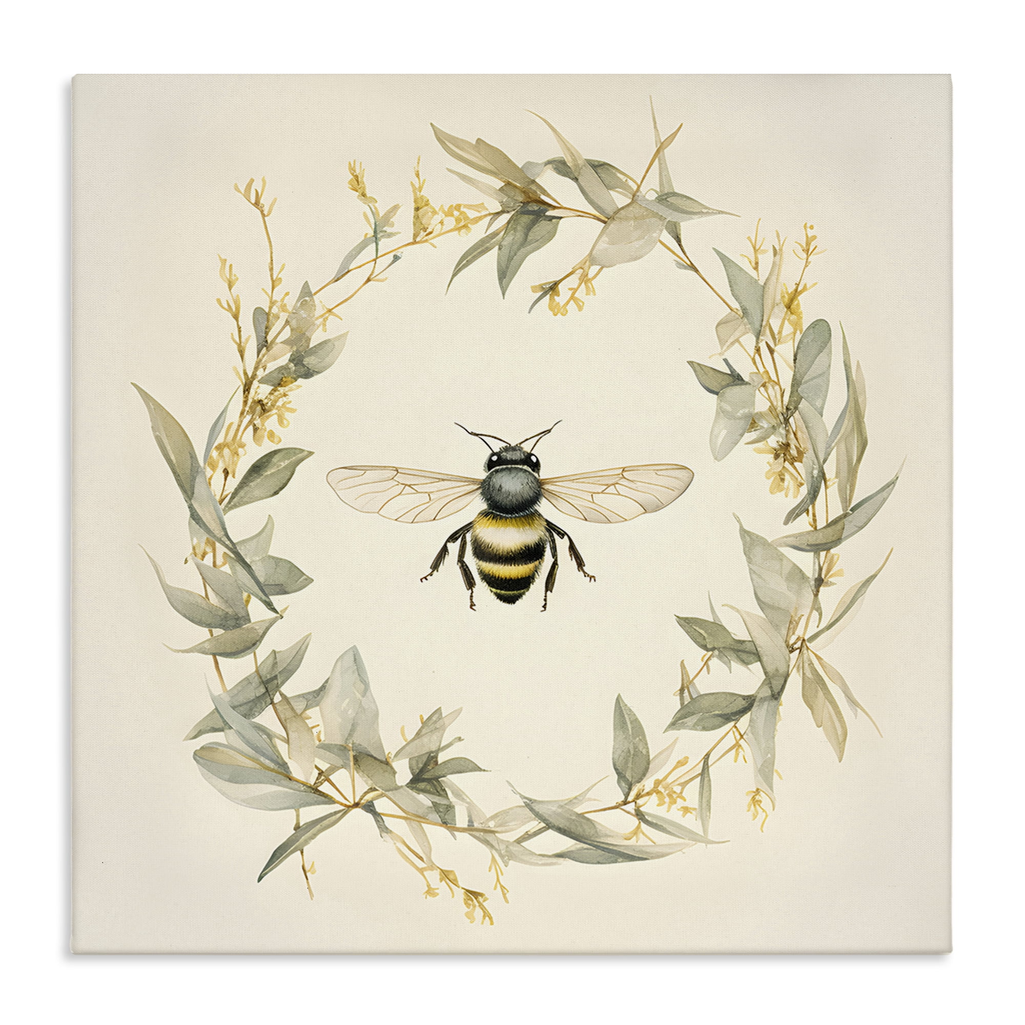 Stupell Industries Soft Bee Wreath Animals & Insects Painting Gallery Wrapped Canvas Art Print Wall Art, 24 x 24