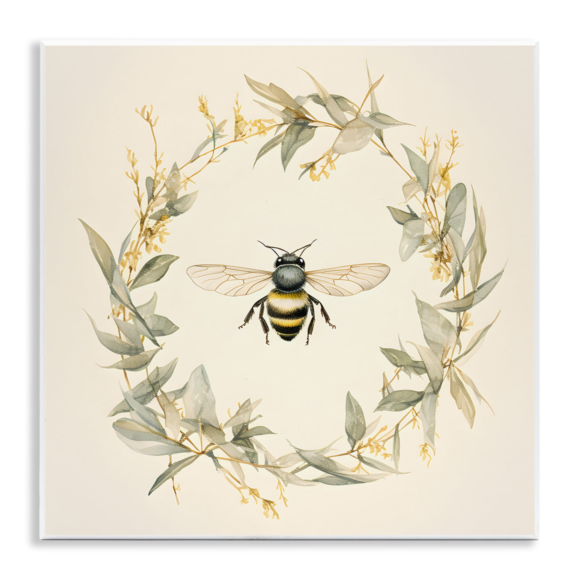 Stupell Industries Soft Bee Wreath Animals & Insects Painting Unframed Art Print Wall Art, 12 x 12