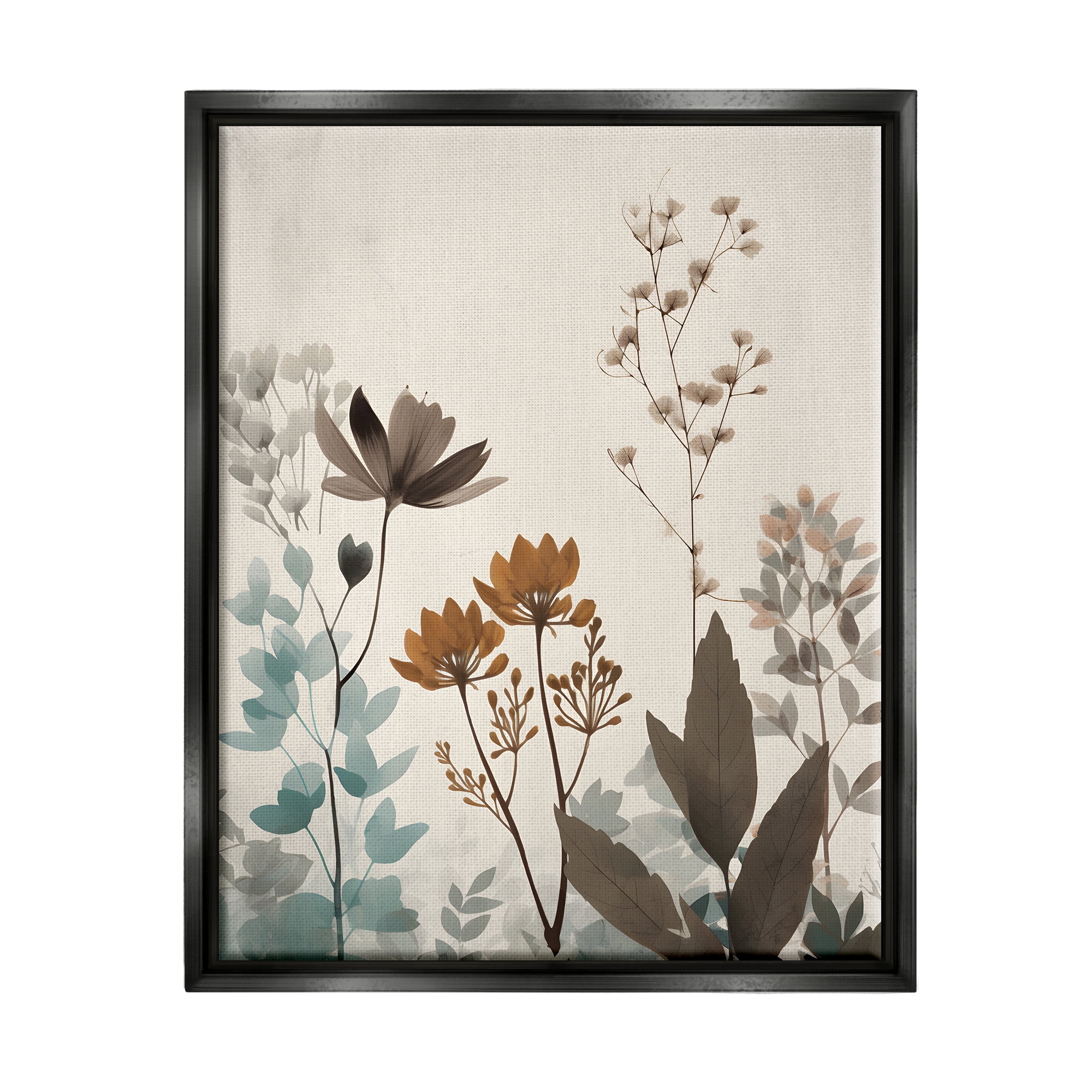 Stupell Industries Soft Beige Botanicals Botanical & Floral Painting Black Floater Framed Canvas Art Print Wall Art, 17 x 21