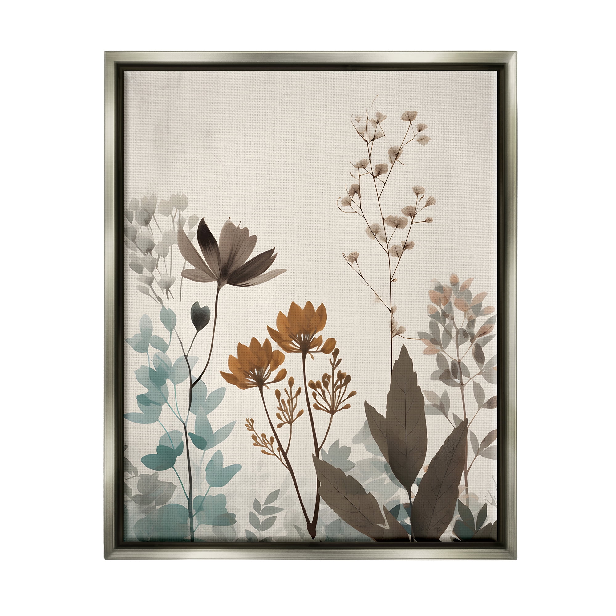 Stupell Industries Soft Beige Botanicals Botanical & Floral Painting Gray Floater Framed Canvas Art Print Wall Art, 25 x 31
