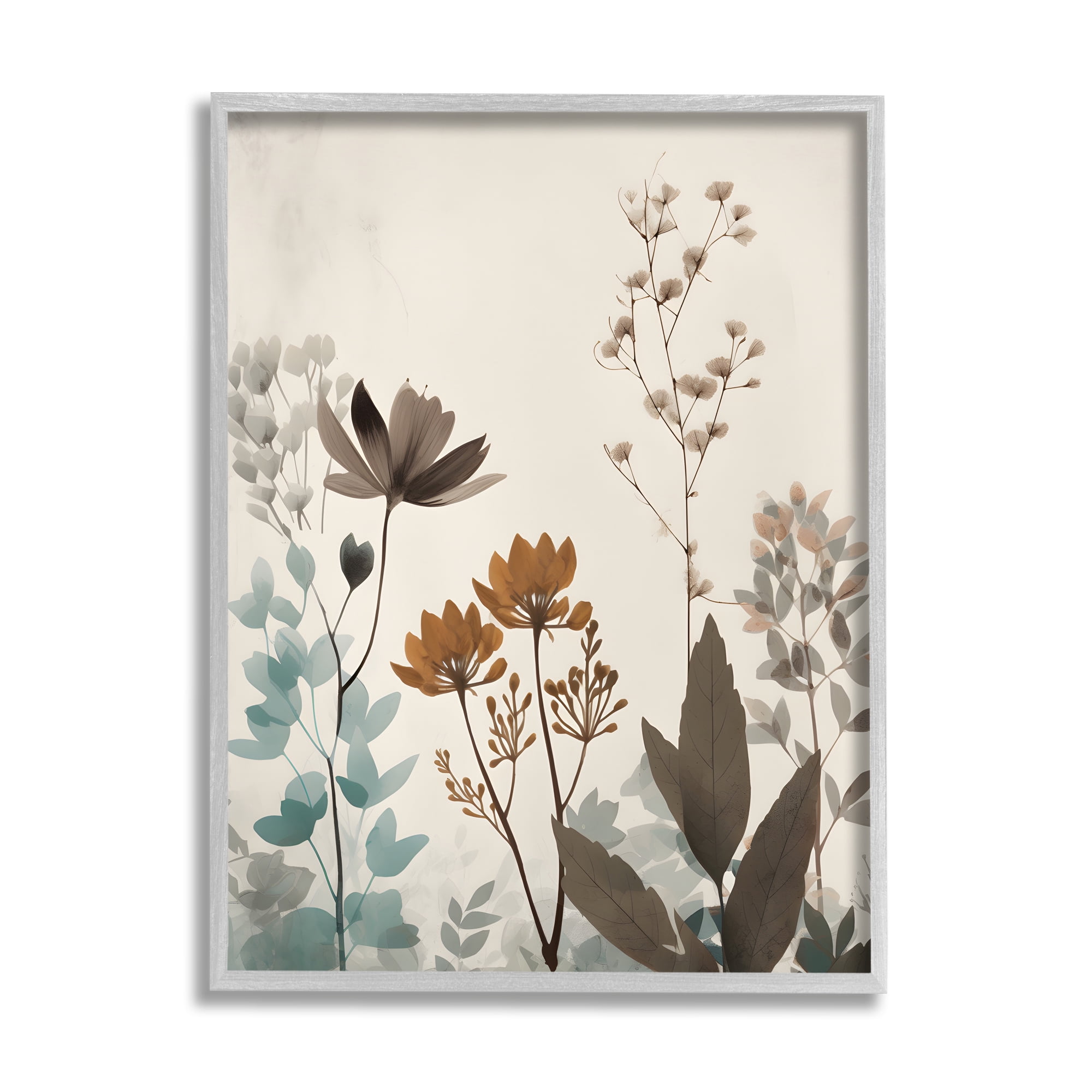 Stupell Industries Soft Beige Botanicals Botanical & Floral Painting Gray Framed Art Print Wall Art, 11 x 14