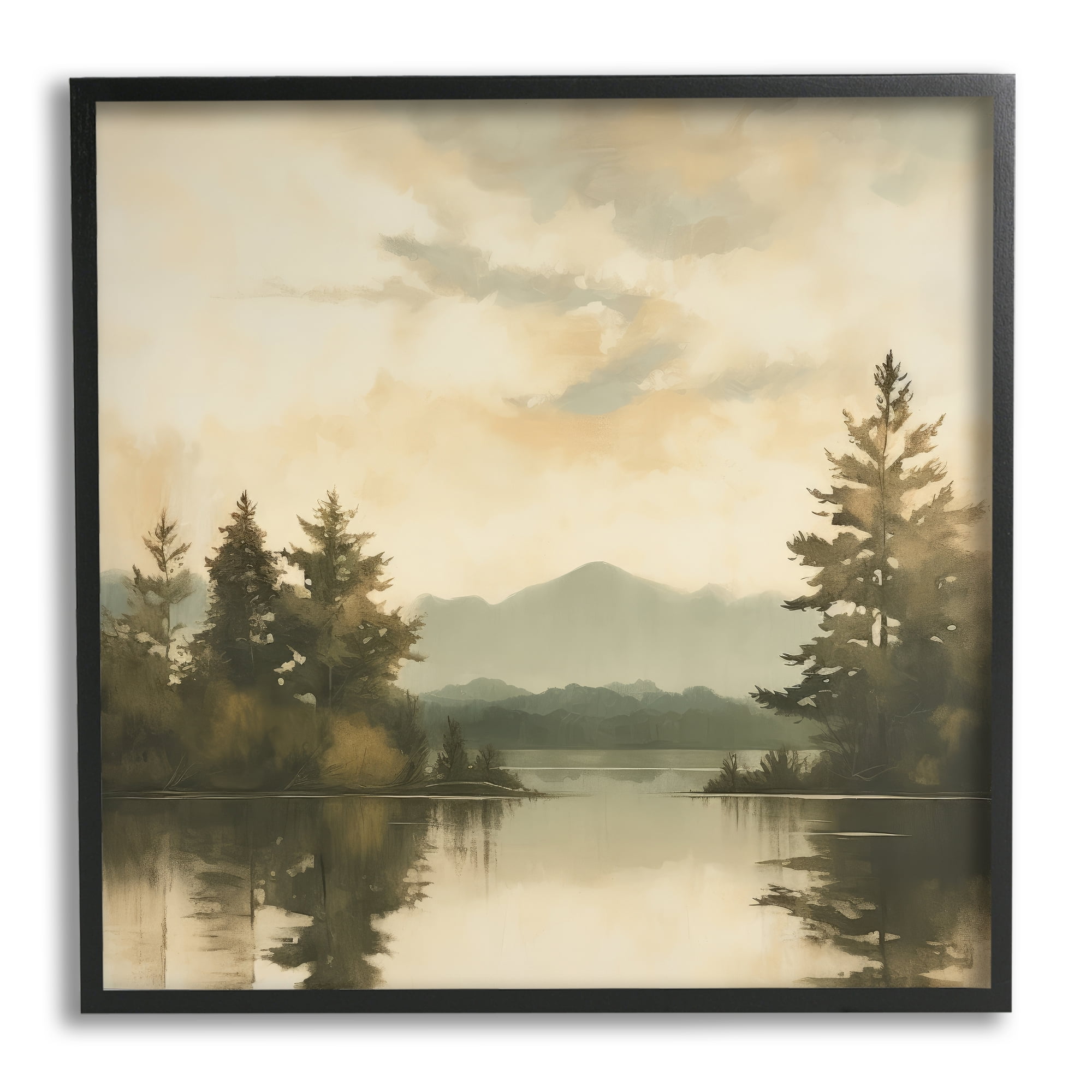Stupell Industries Soft Beige Mountain Scenery Landscape Painting Black Framed Art Print Wall Art, 24 x 24