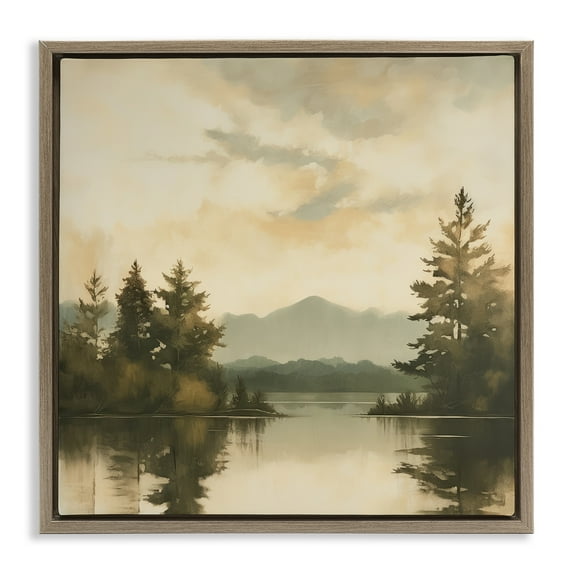 Stupell Industries Soft Beige Mountain Scenery Landscape Painting Brown Floater Framed Canvas Art Print Wall Art, 25 x 25