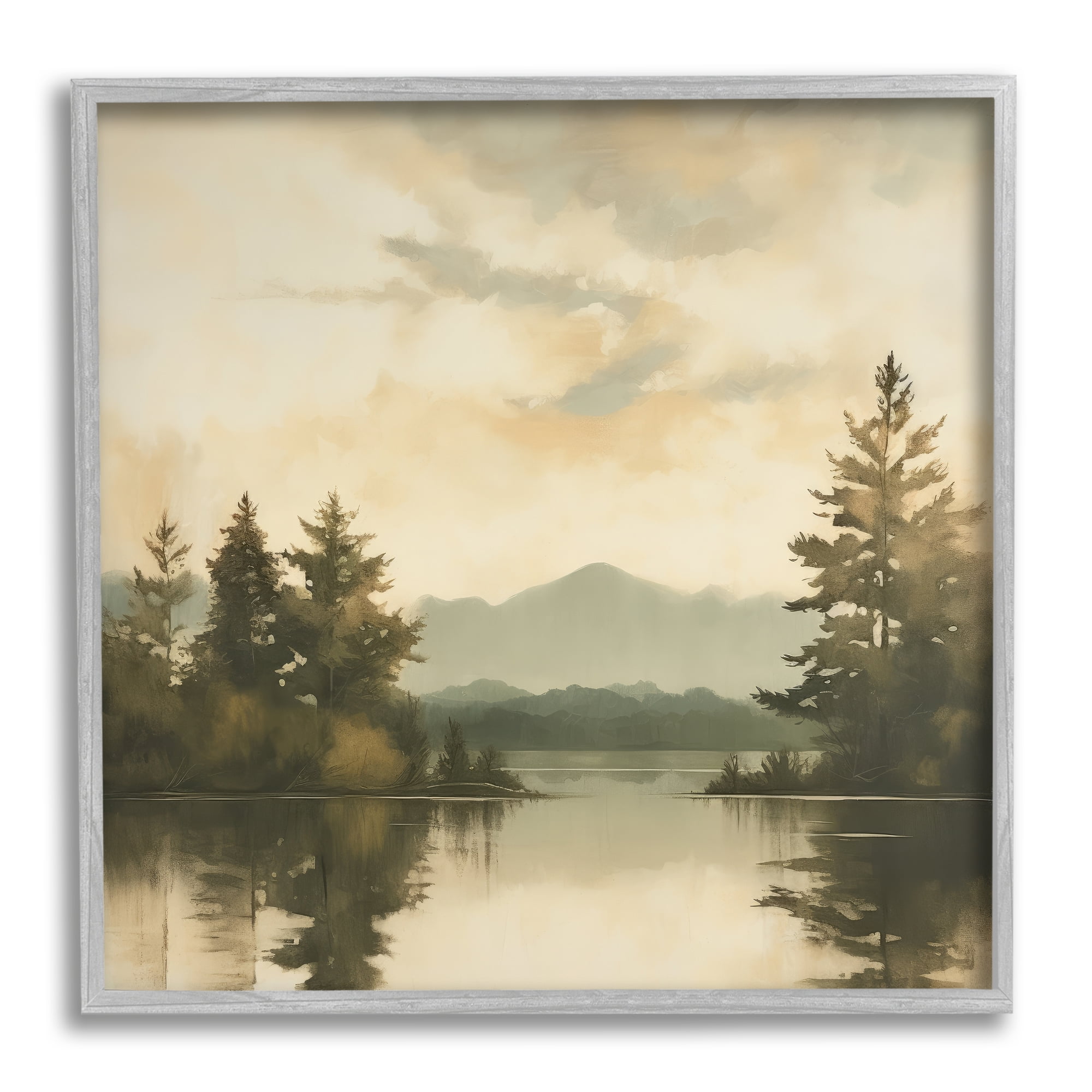 Stupell Industries Soft Beige Mountain Scenery Landscape Painting Gray Framed Art Print Wall Art, 17 x 17