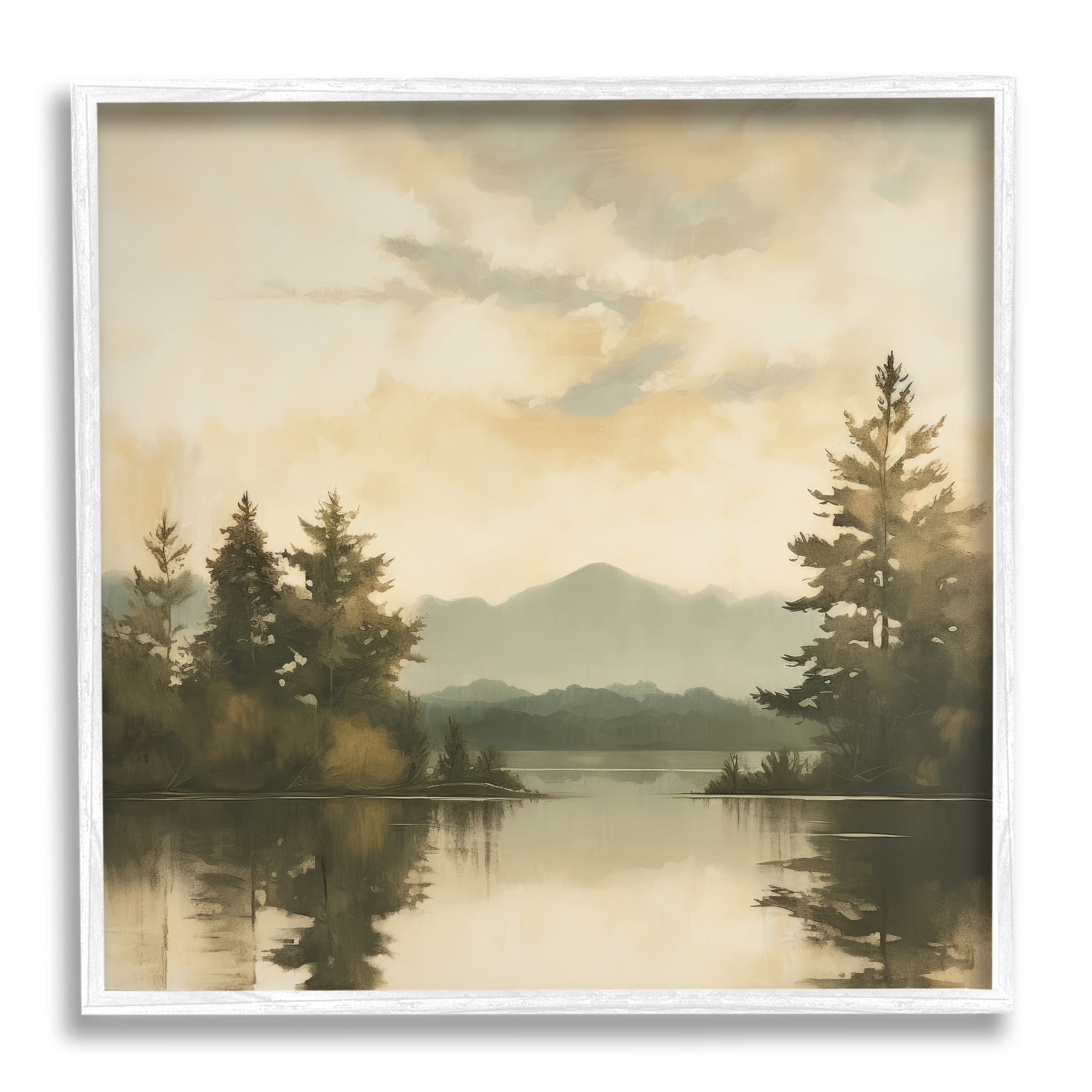 Stupell Industries Soft Beige Mountain Scenery Landscape Painting White Framed Art Print Wall Art, 12 x 12