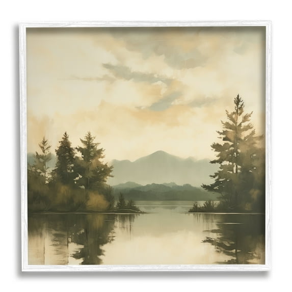 Stupell Industries Soft Beige Mountain Scenery Landscape Painting White Framed Art Print Wall Art, 17 x 17