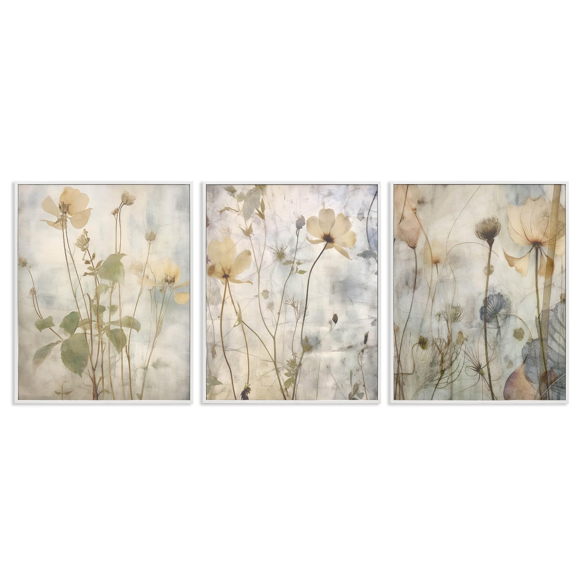 Stupell Industries Soft Blooming Botanicals Plants & Flowers Painting White Framed Art Print Wall Art, 24 x 30, Set of 3