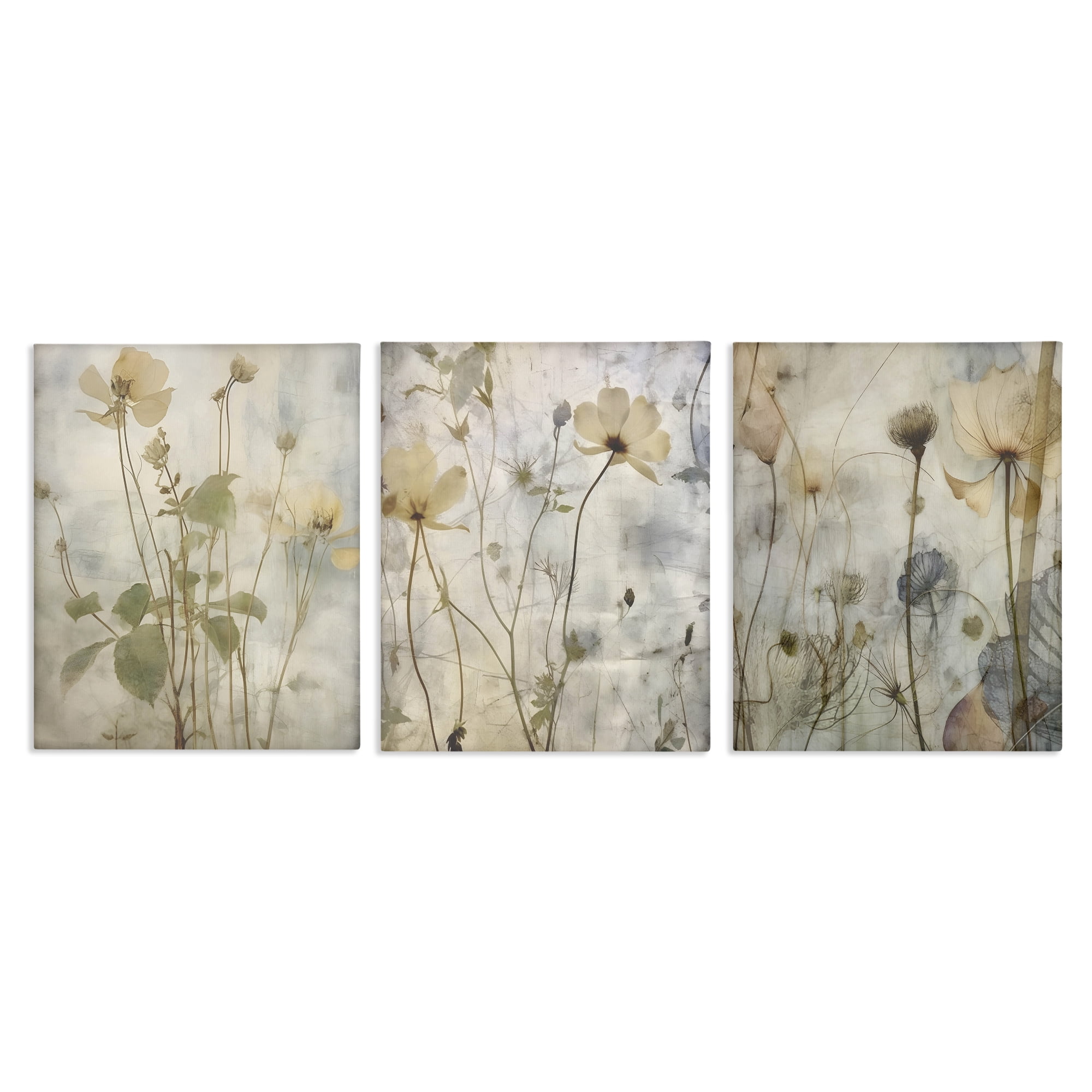 Stupell Industries Soft Blooming Botanicals Plants & Flowers Painting Wrapped Canvas Art Print Wall Art, 24 x 30, Set of 3