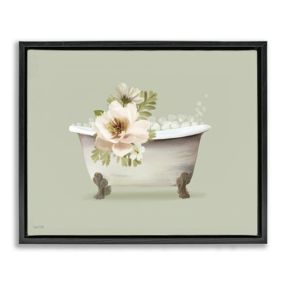Stupell Industries Soft Blooms Bubble Bath Bath & Laundry Painting Black Floater Framed Canvas Art Print Wall Art, 21 x 17