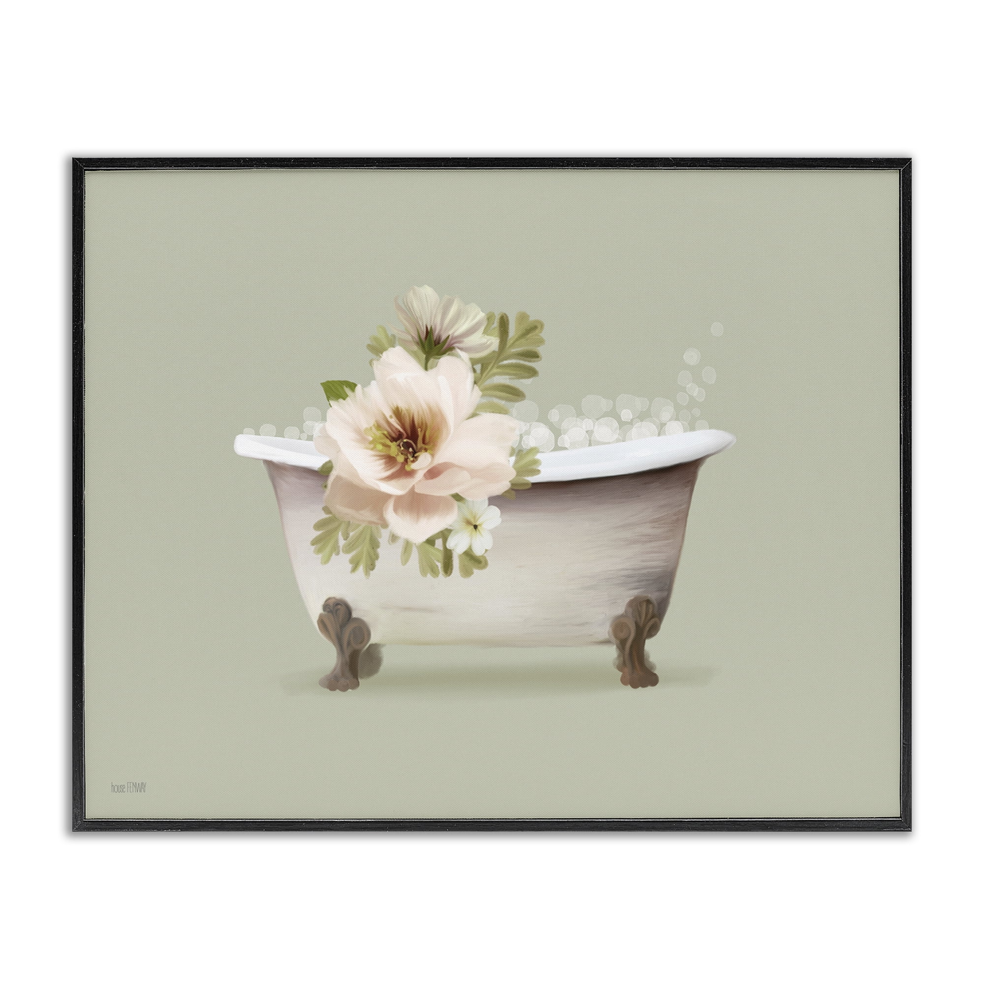 Stupell Industries Soft Blooms Bubble Bath Bath & Laundry Painting Black Framed Art Print Wall Art, 20 x 16