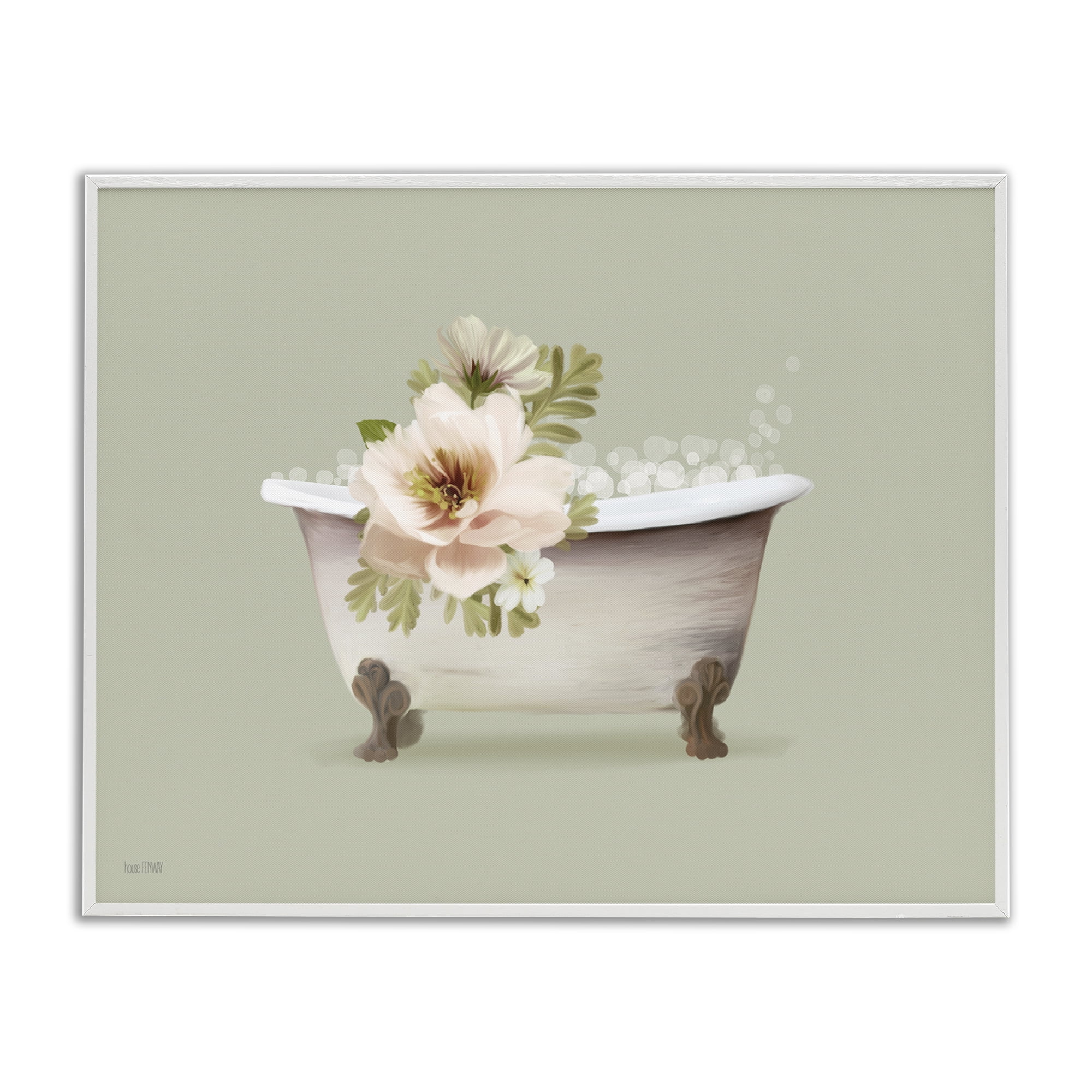 Stupell Industries Soft Blooms Bubble Bath Bath & Laundry Painting White Framed Art Print Wall Art, 20 x 16