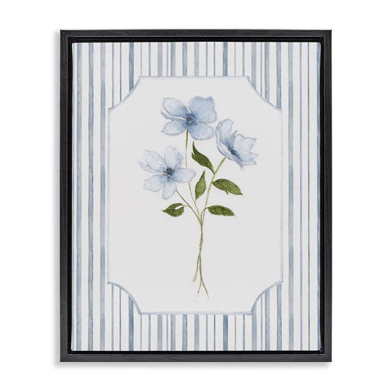 Stupell Industries Cottage Soft Blooms & Stripes Black Floating Frame Canvas Art, 17 x 21, by Tava Studios