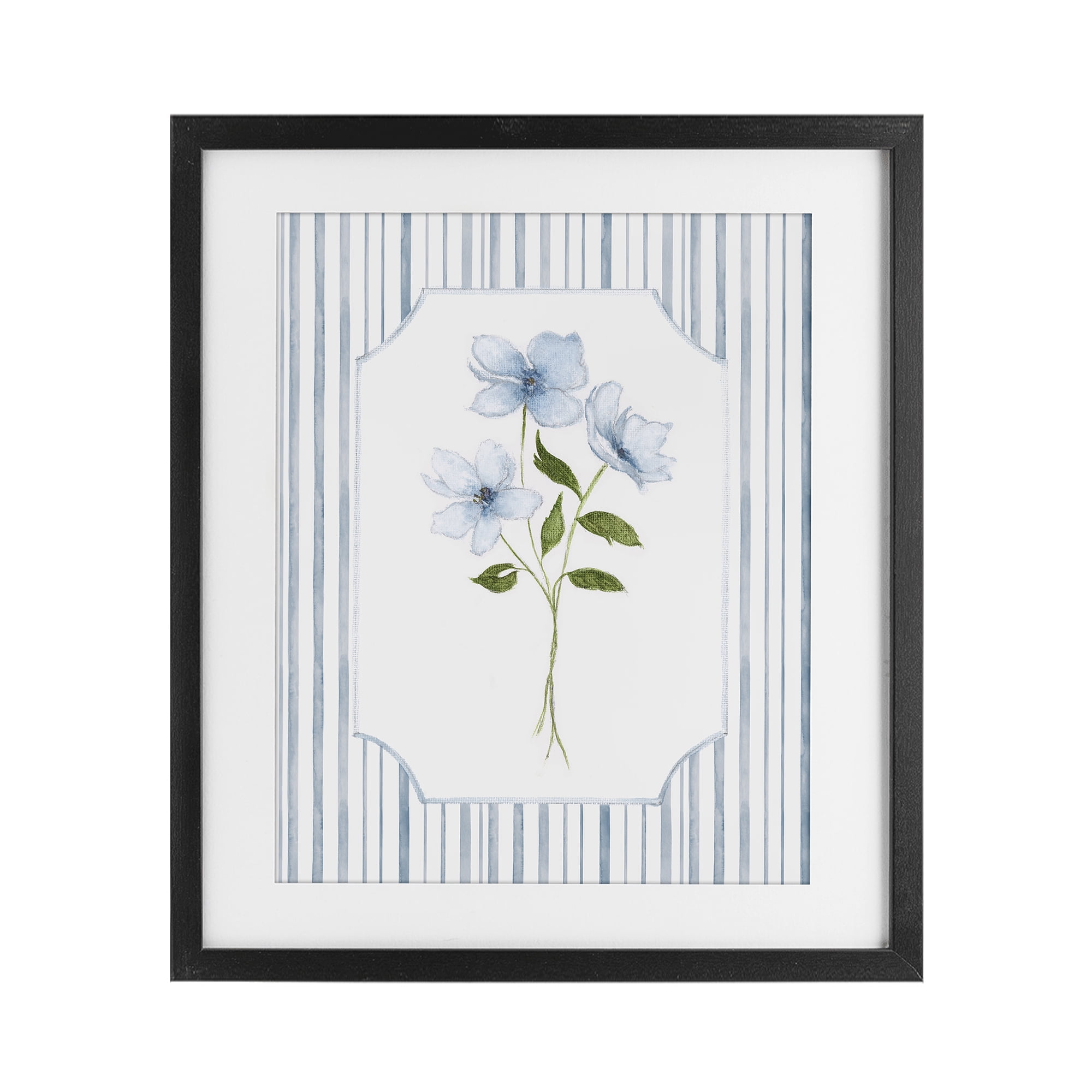 Stupell Industries Soft Blooms & Stripes Black Framed Print Under Glass, design by Tava Studios