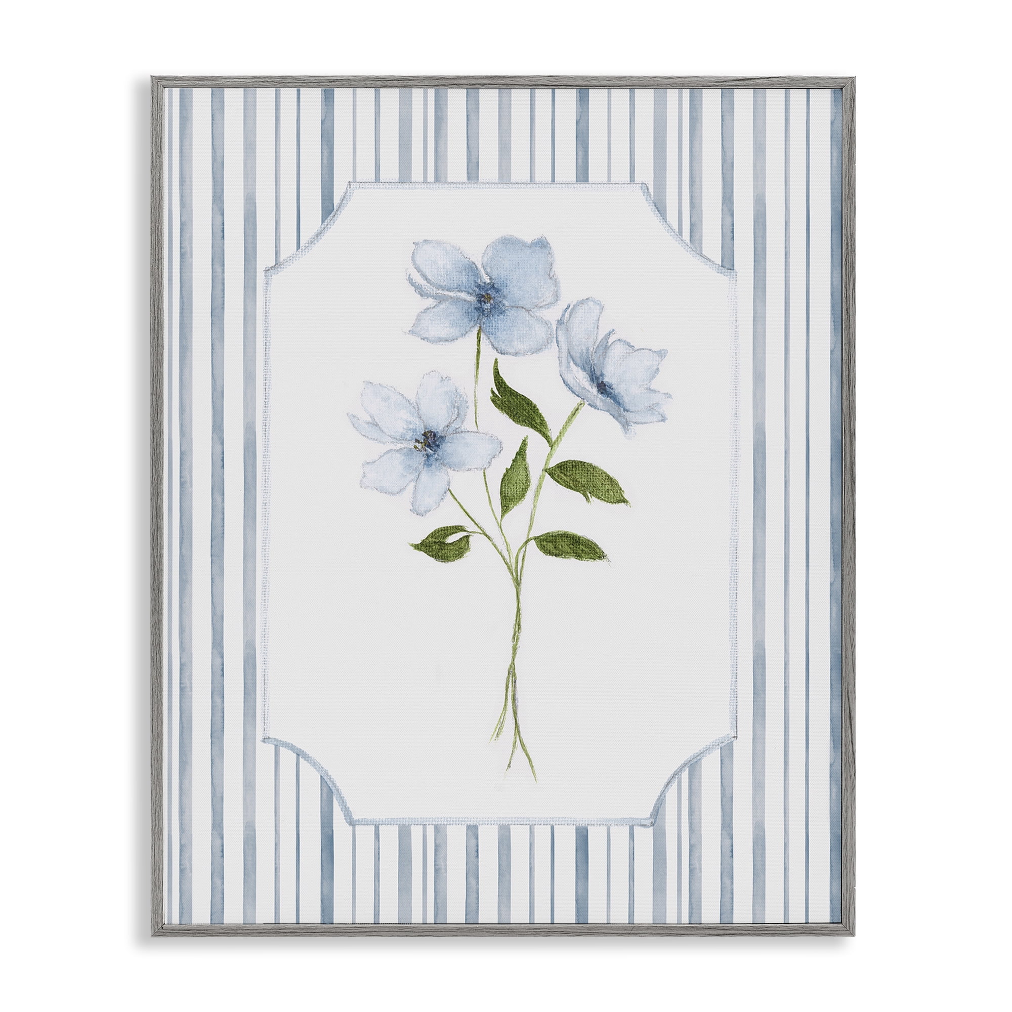 Stupell Industries Soft Blooms & Stripes Gray Framed Giclee Art, design by Tava Studios