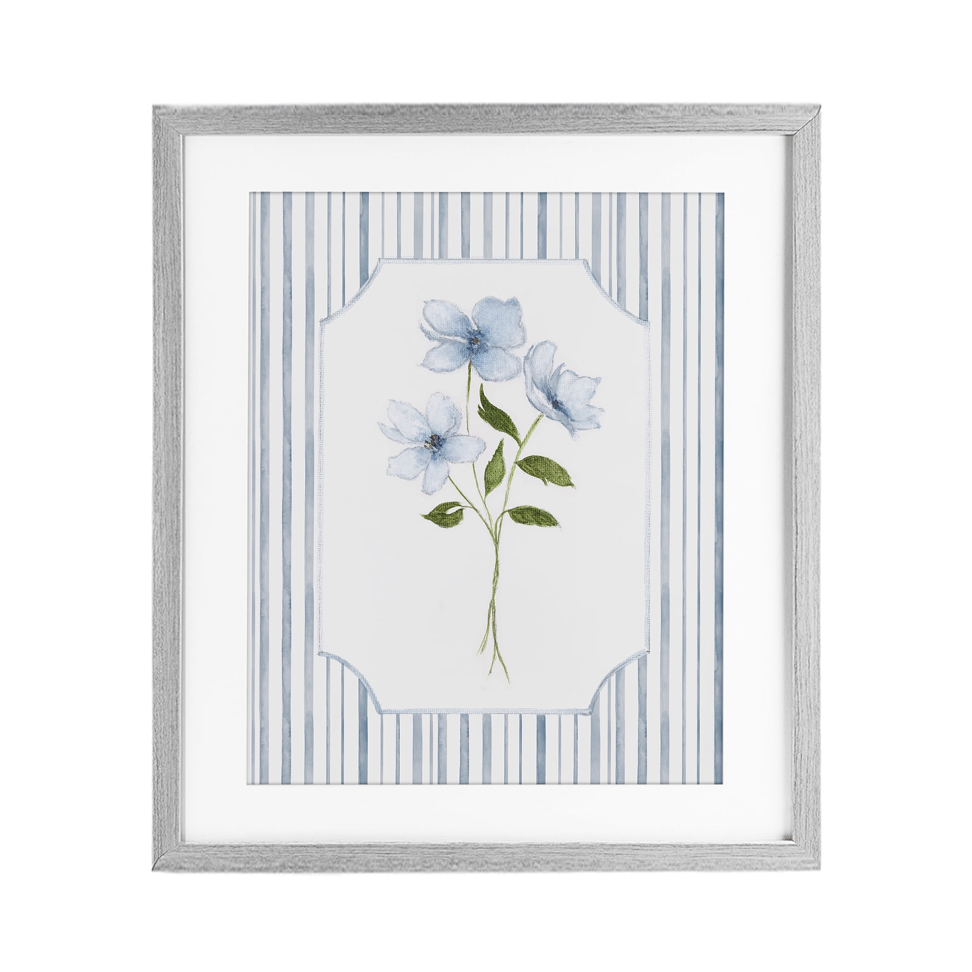 Stupell Industries Soft Blooms & Stripes Gray Framed Print Under Glass, design by Tava Studios