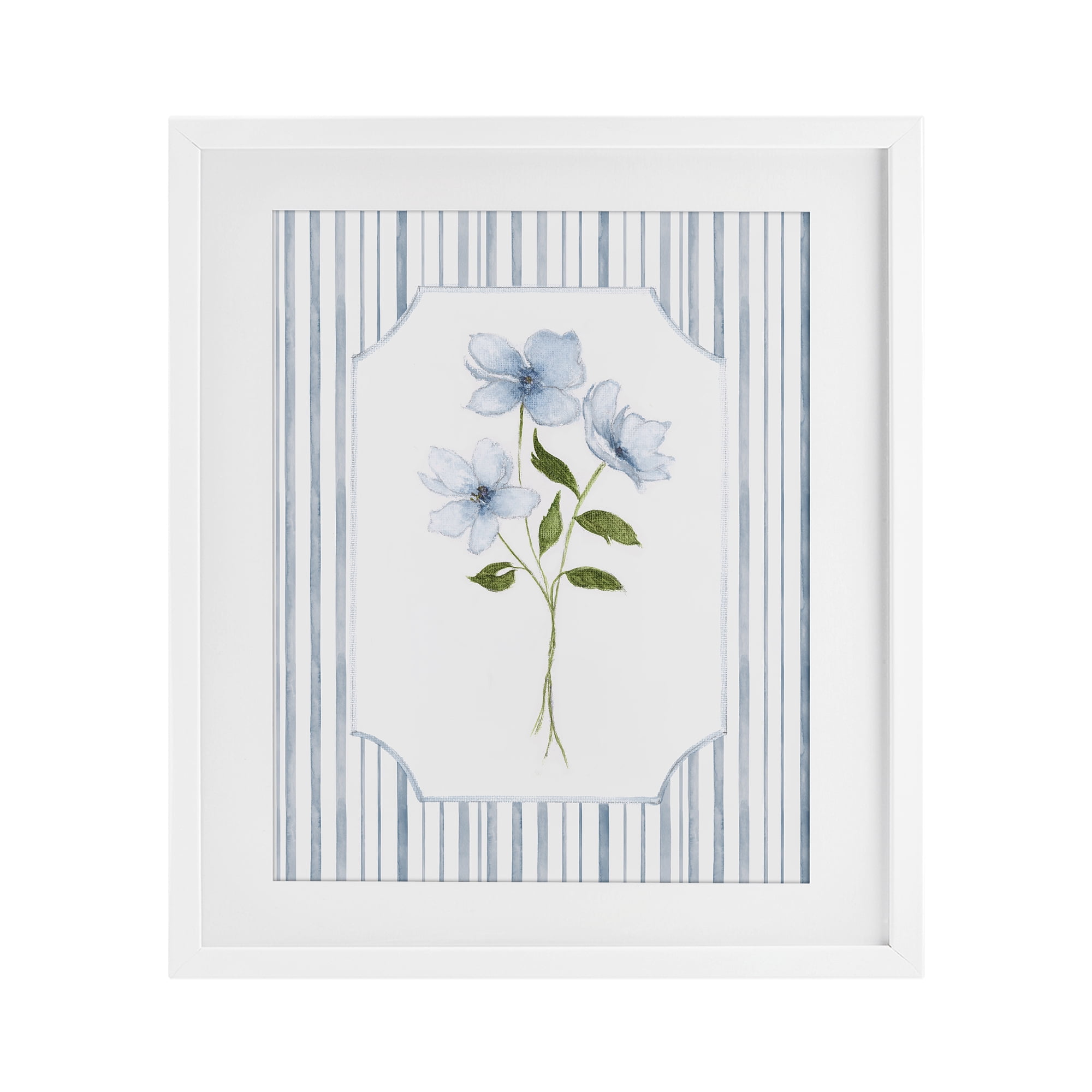 Stupell Industries Soft Blooms & Stripes White Framed Print Under Glass, design by Tava Studios