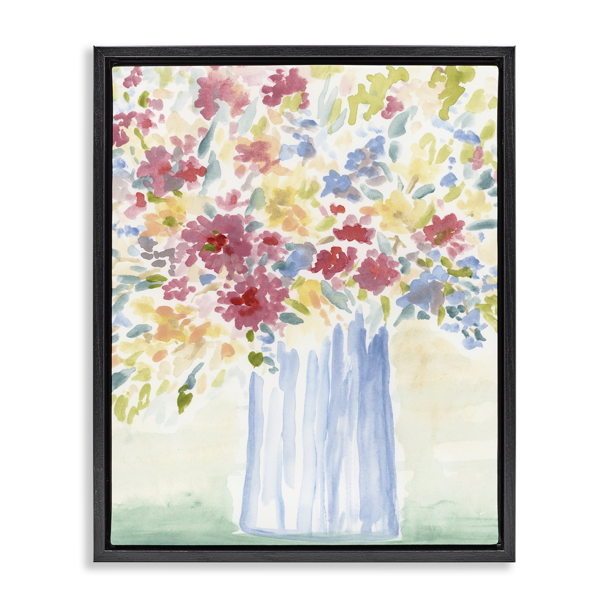 Stupell Industries Soft Blossoms Bouquet Plants & Flowers Painting Black Floater Framed Canvas Art Print Wall Art, 25 x 31