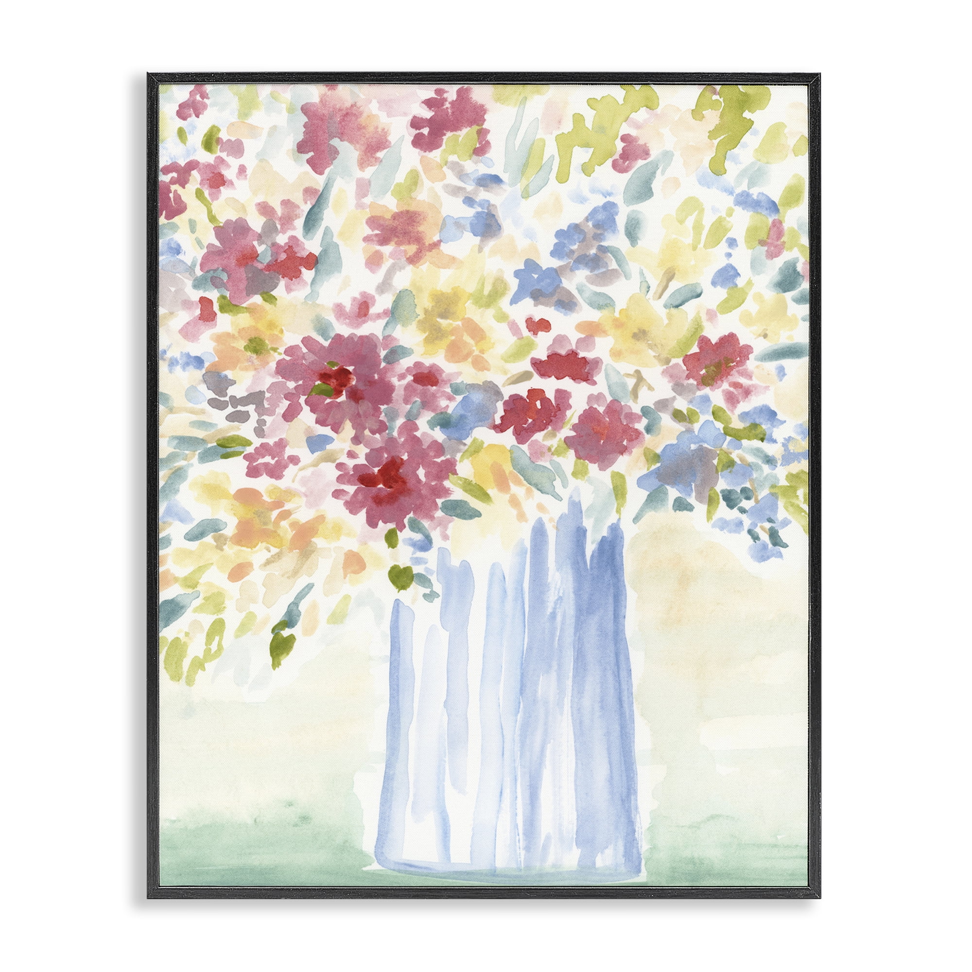 Stupell Industries Soft Blossoms Bouquet Plants & Flowers Painting Black Framed Art Print Wall Art, 16 x 20