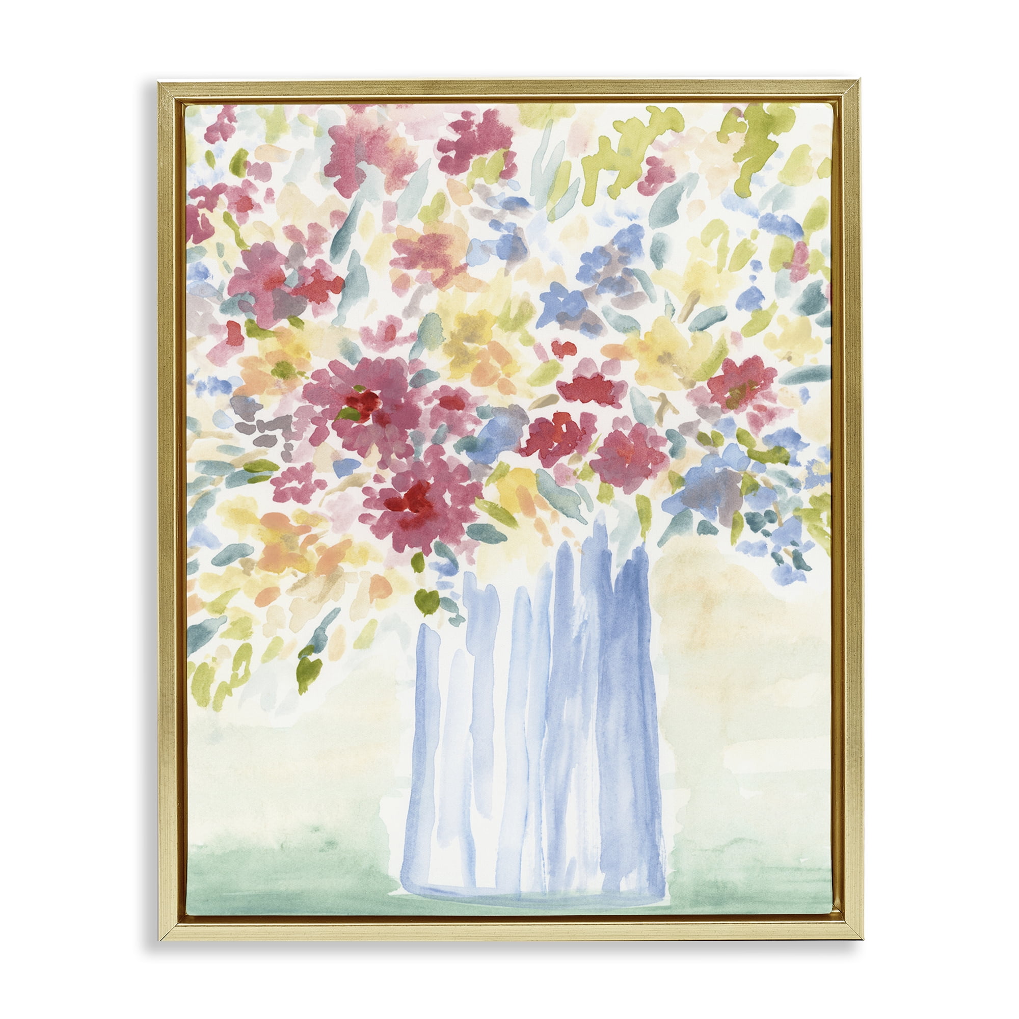 Stupell Industries Soft Blossoms Bouquet Plants & Flowers Painting Gold Floater Framed Canvas Art Print Wall Art, 17 x 21