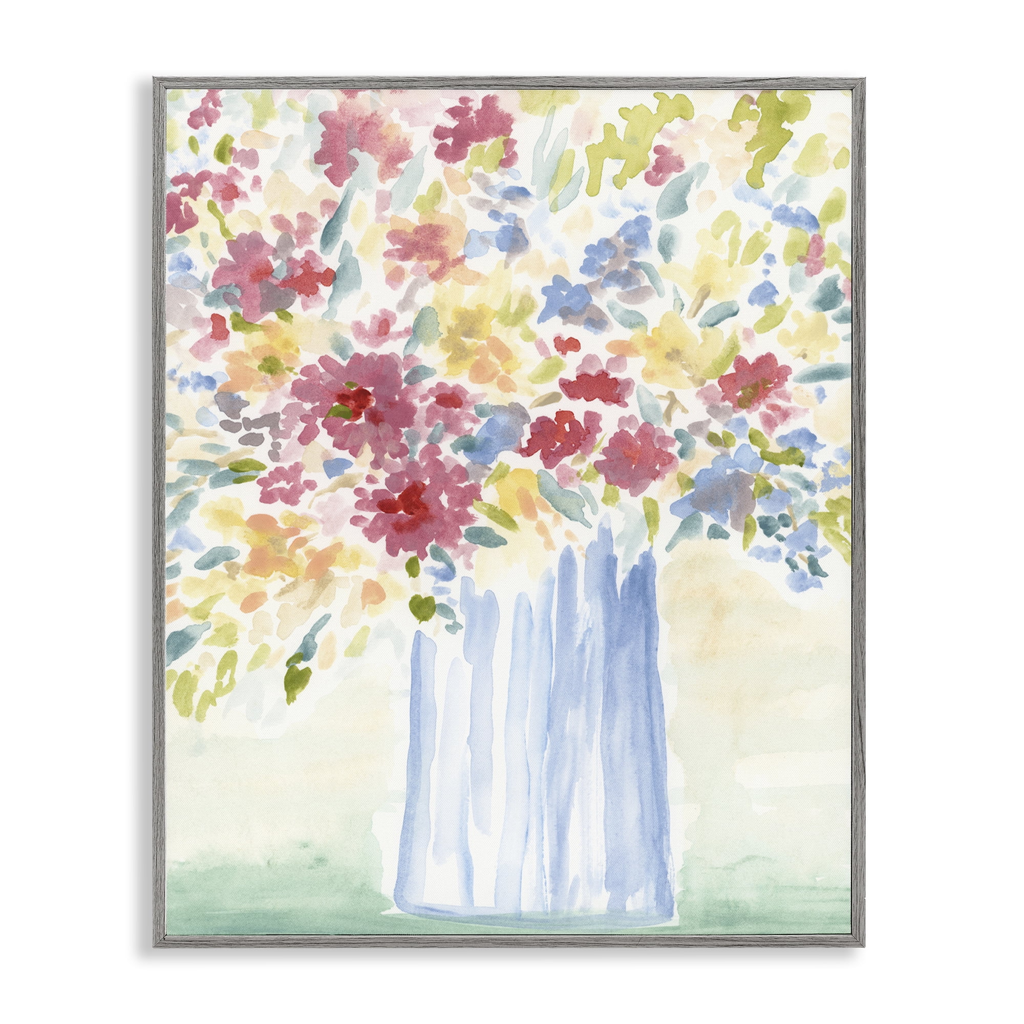 Stupell Industries Soft Blossoms Bouquet Plants & Flowers Painting Gray Framed Art Print Wall Art, 16 x 20