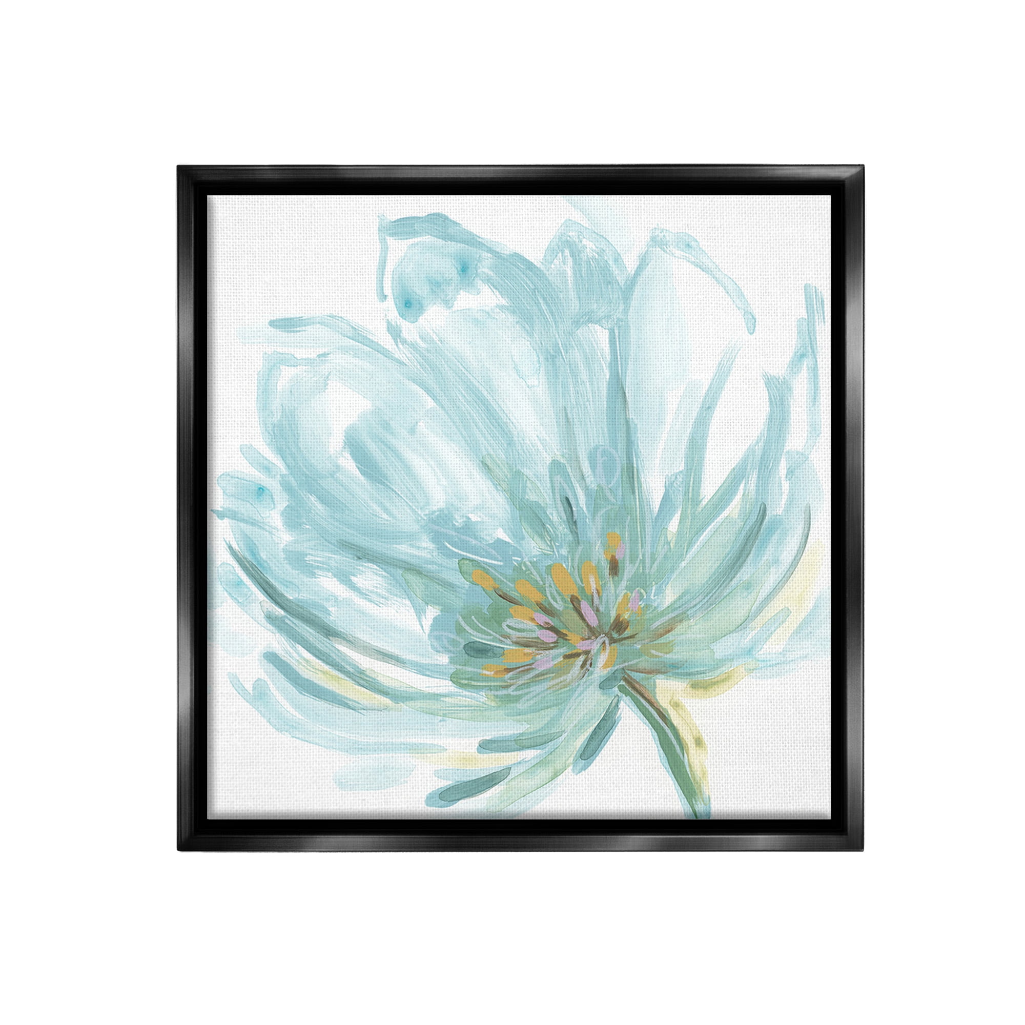 Stupell Industries Soft Blue Abstract Bloom Botanical & Floral Painting Black Floater Framed Canvas Art Print Wall Art, 18 x 18