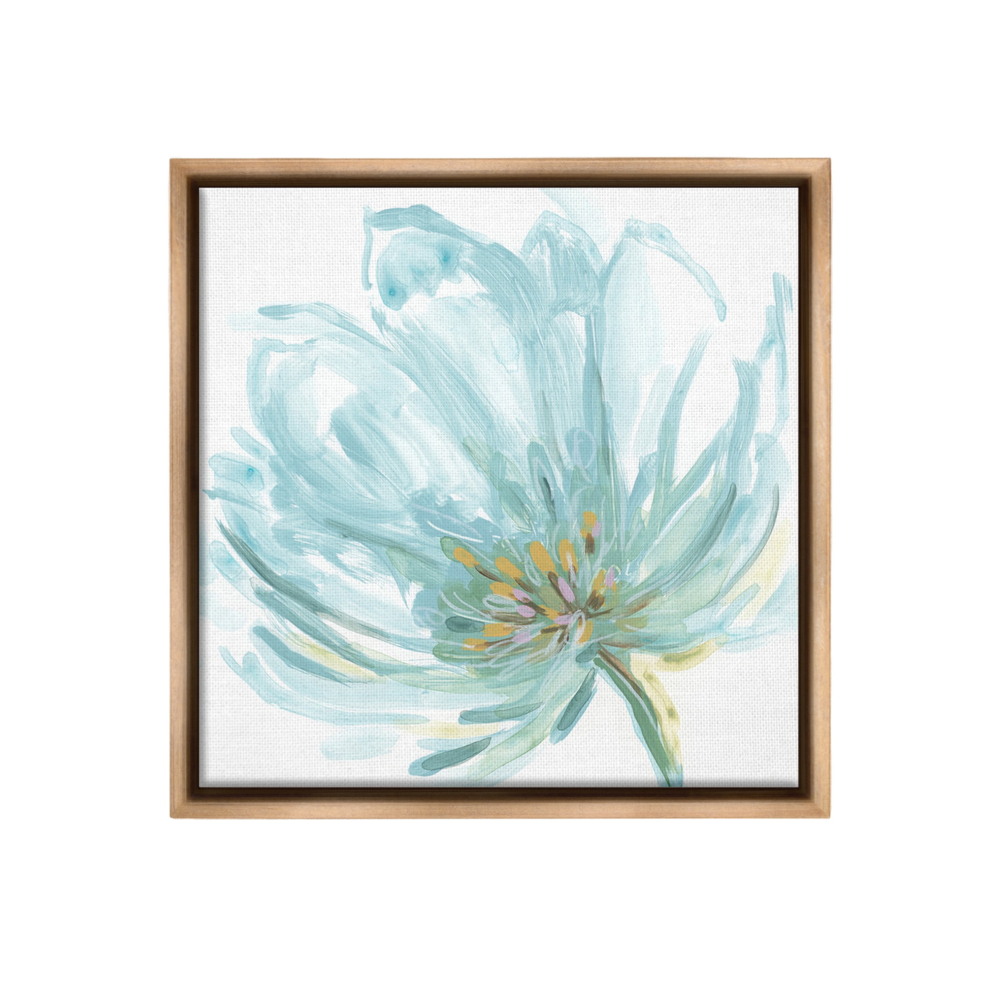Stupell Industries Soft Blue Abstract Bloom Botanical & Floral Painting Brown Floater Framed Canvas Art Print Wall Art, 25 x 25