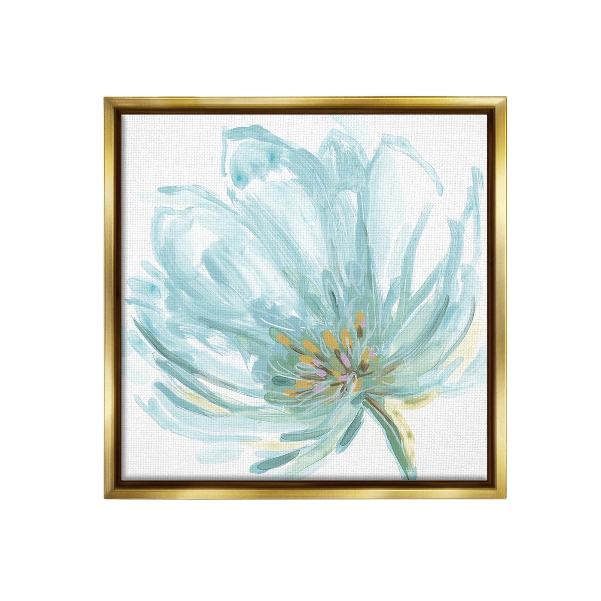 Stupell Industries Soft Blue Abstract Bloom Botanical & Floral Painting Gold Floater Framed Canvas Art Print Wall Art, 18 x 18