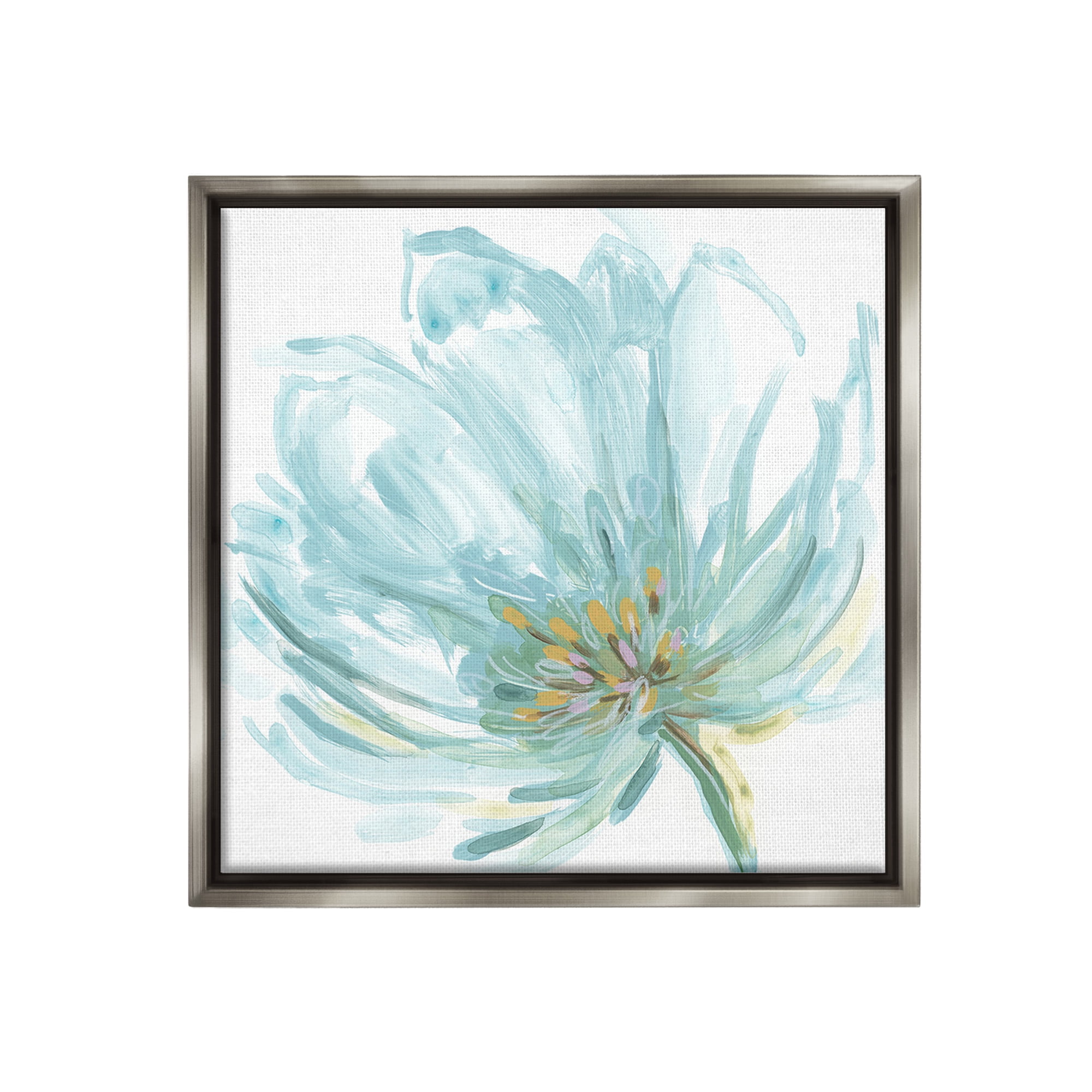 Stupell Industries Soft Blue Abstract Bloom Botanical & Floral Painting Gray Floater Framed Canvas Art Print Wall Art, 18 x 18